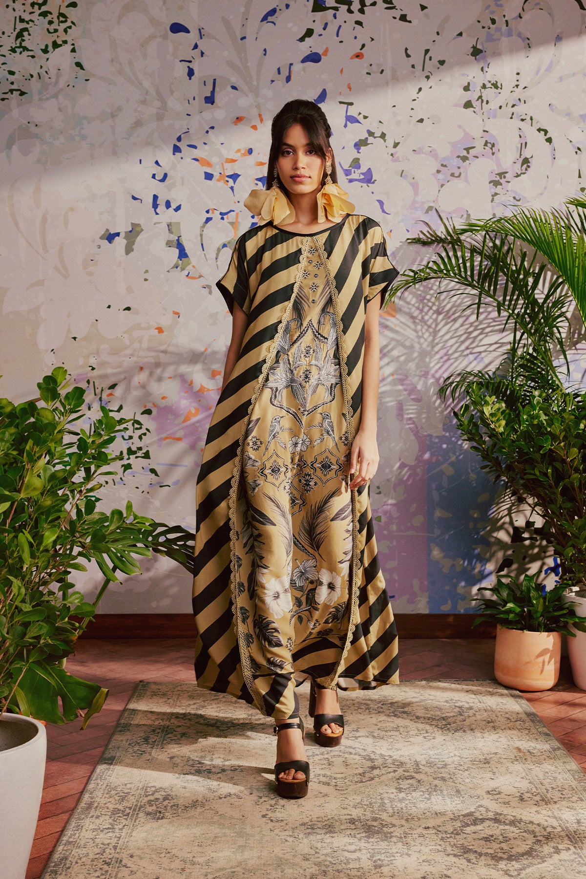 beige and black printed dress