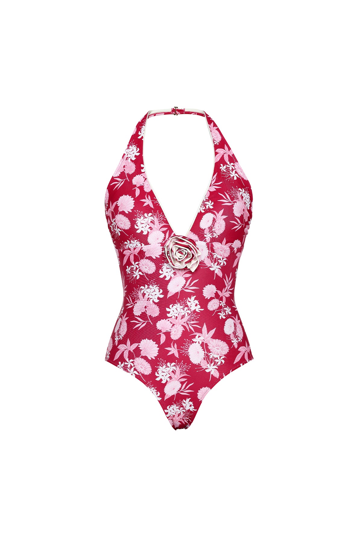 red floral swimsuit