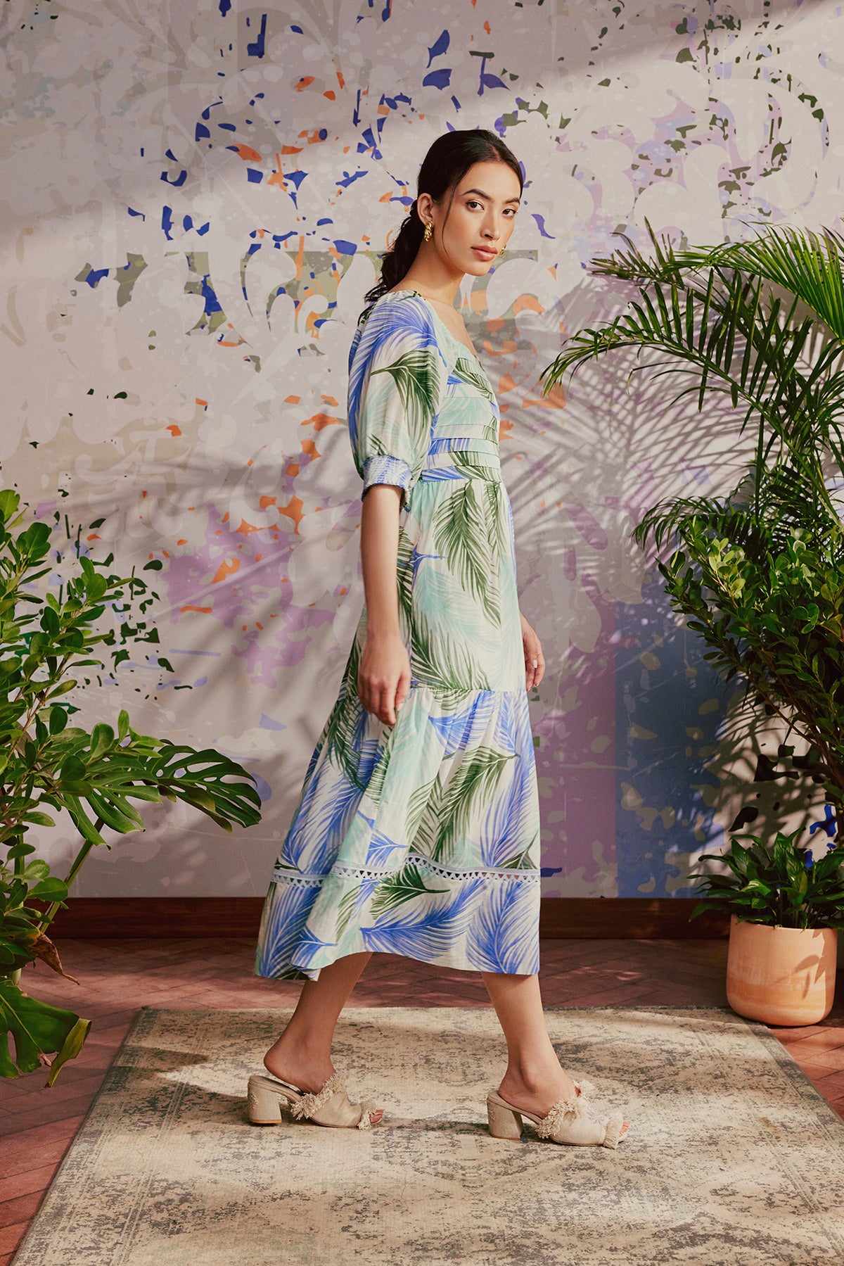 aqua green palm dress