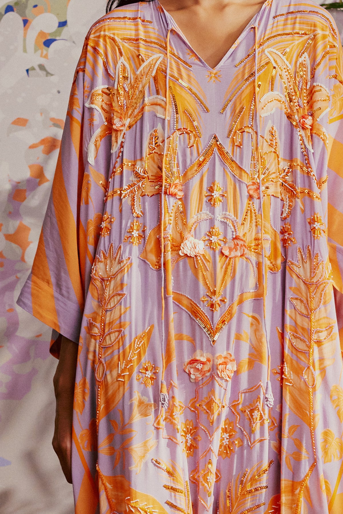 lilac and rust palm kaftan