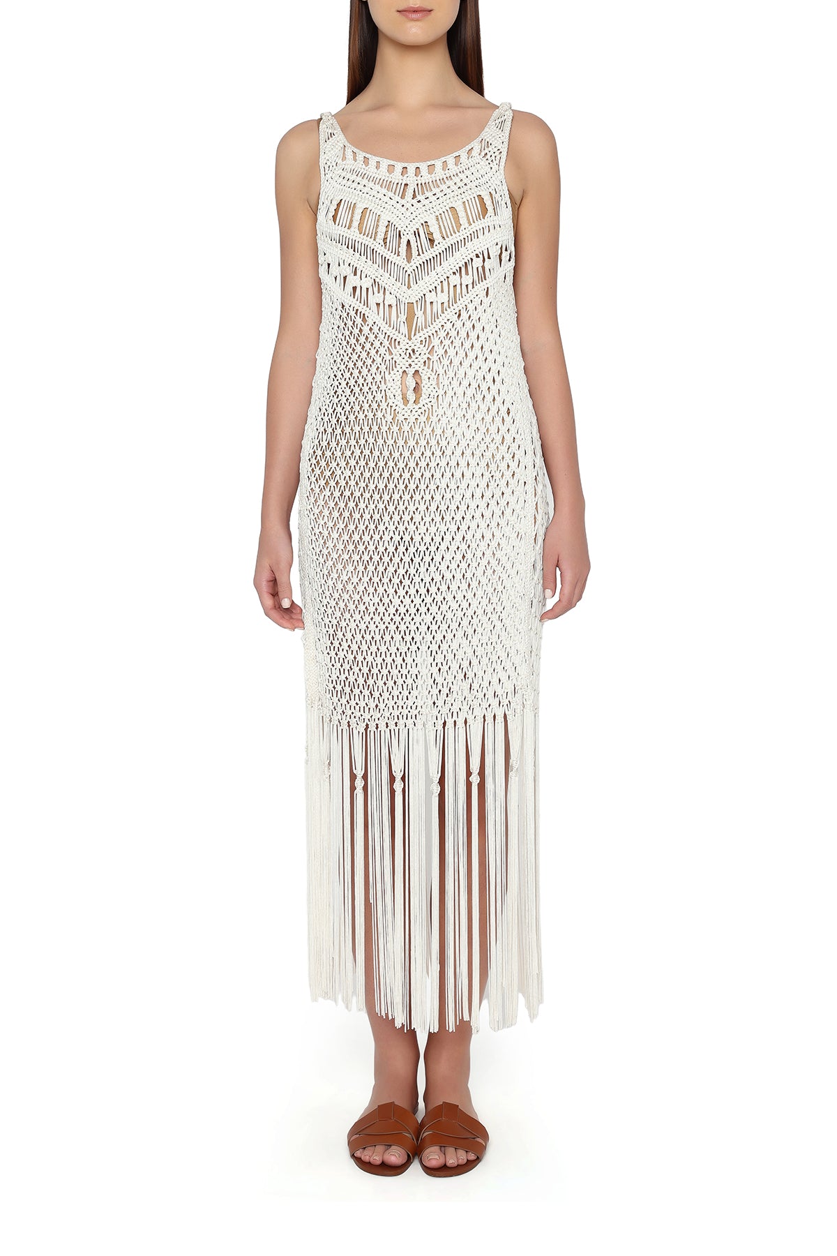 white macrame dress