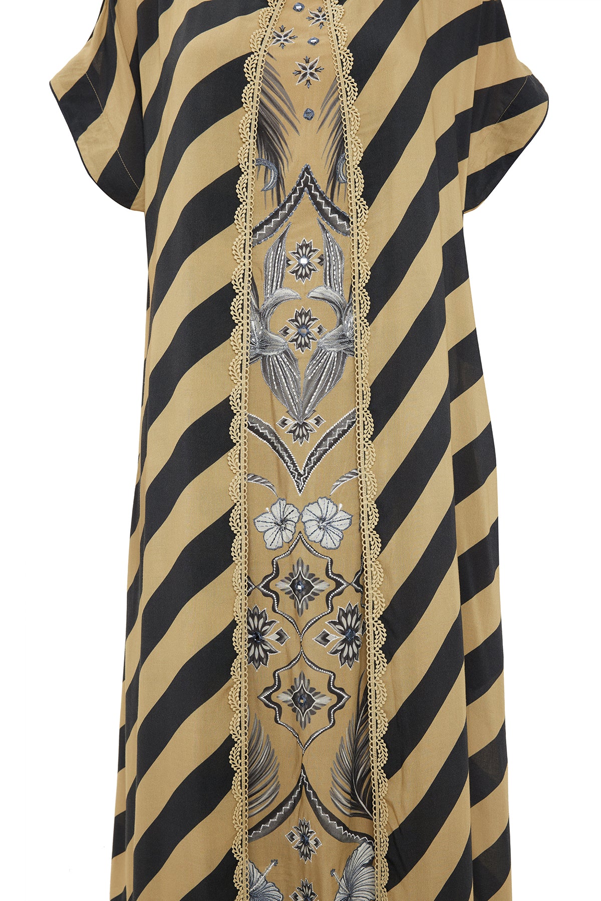 beige and black printed dress