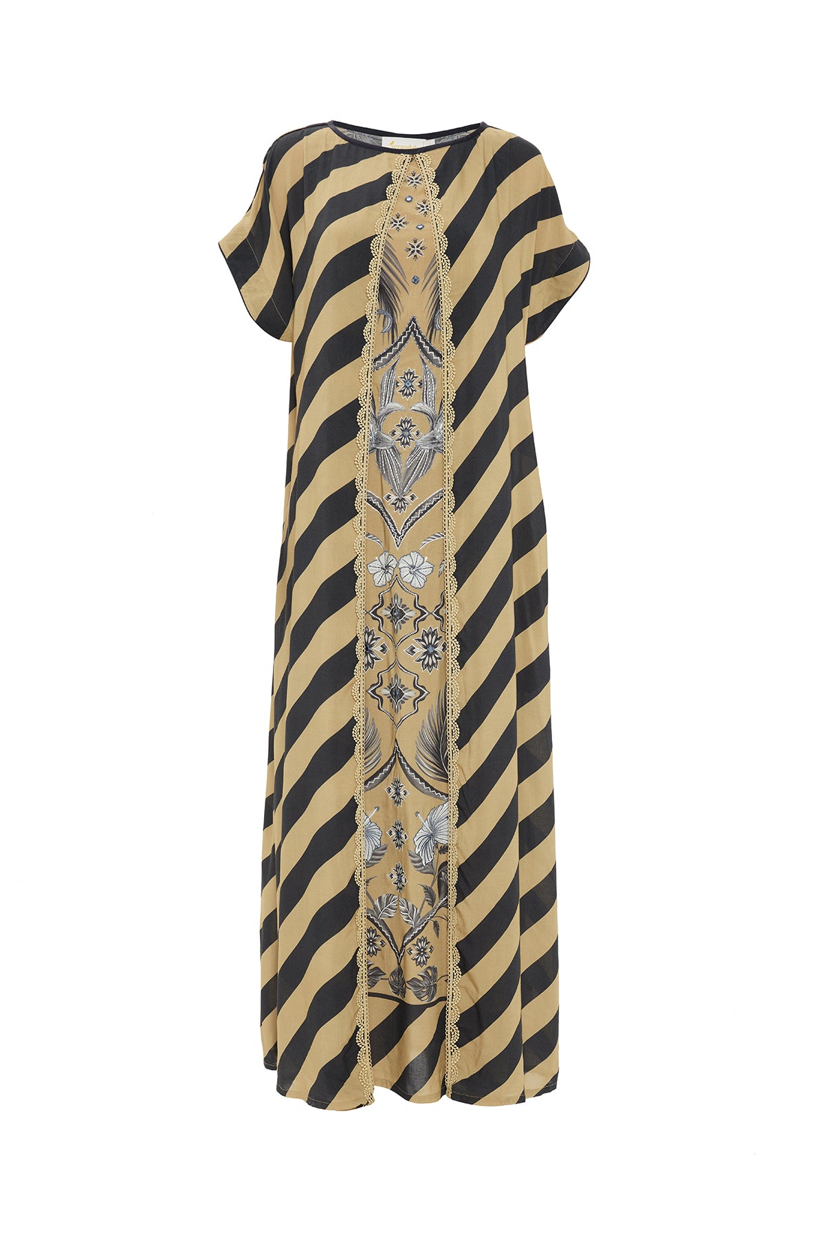 beige and black printed dress
