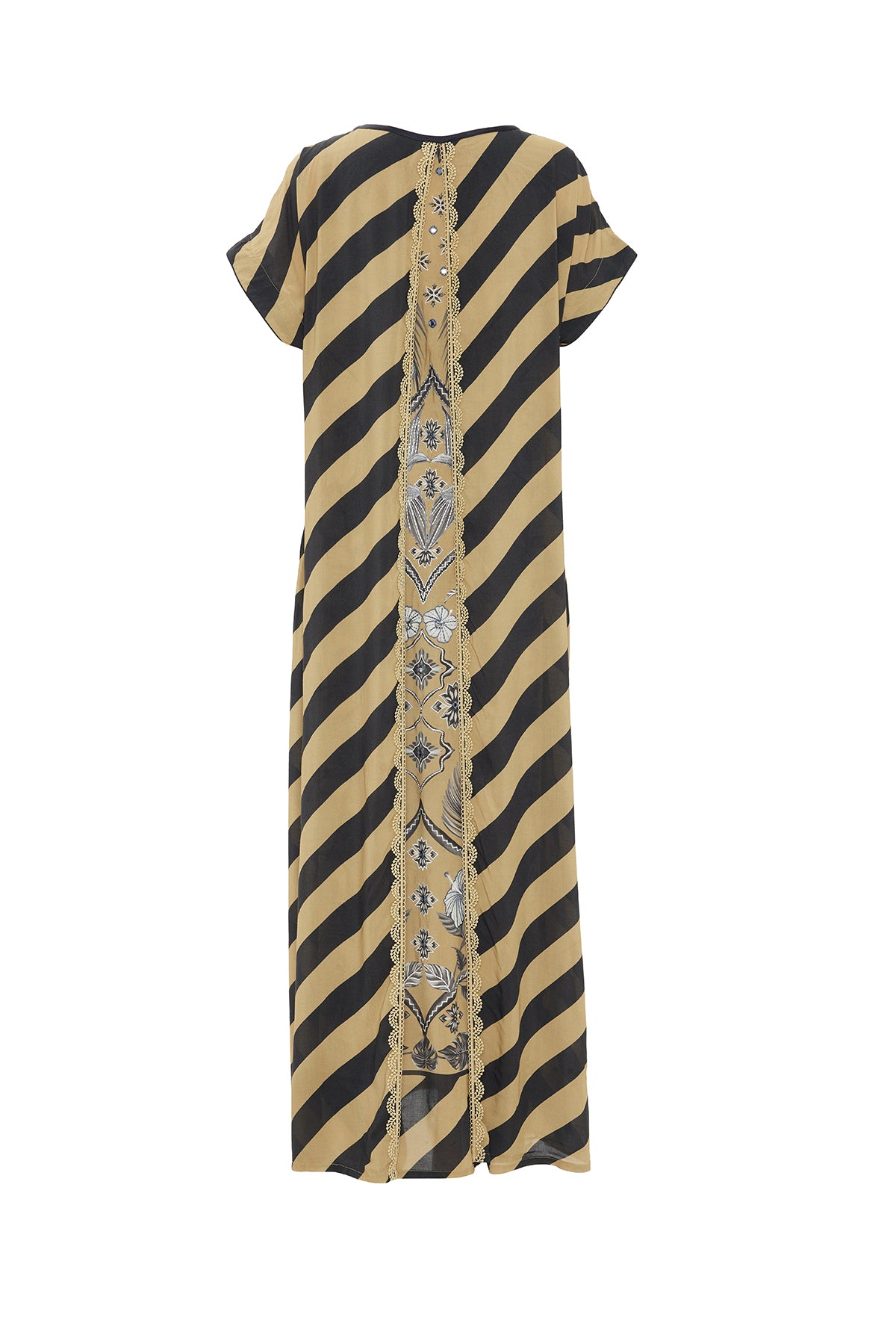 beige and black printed dress