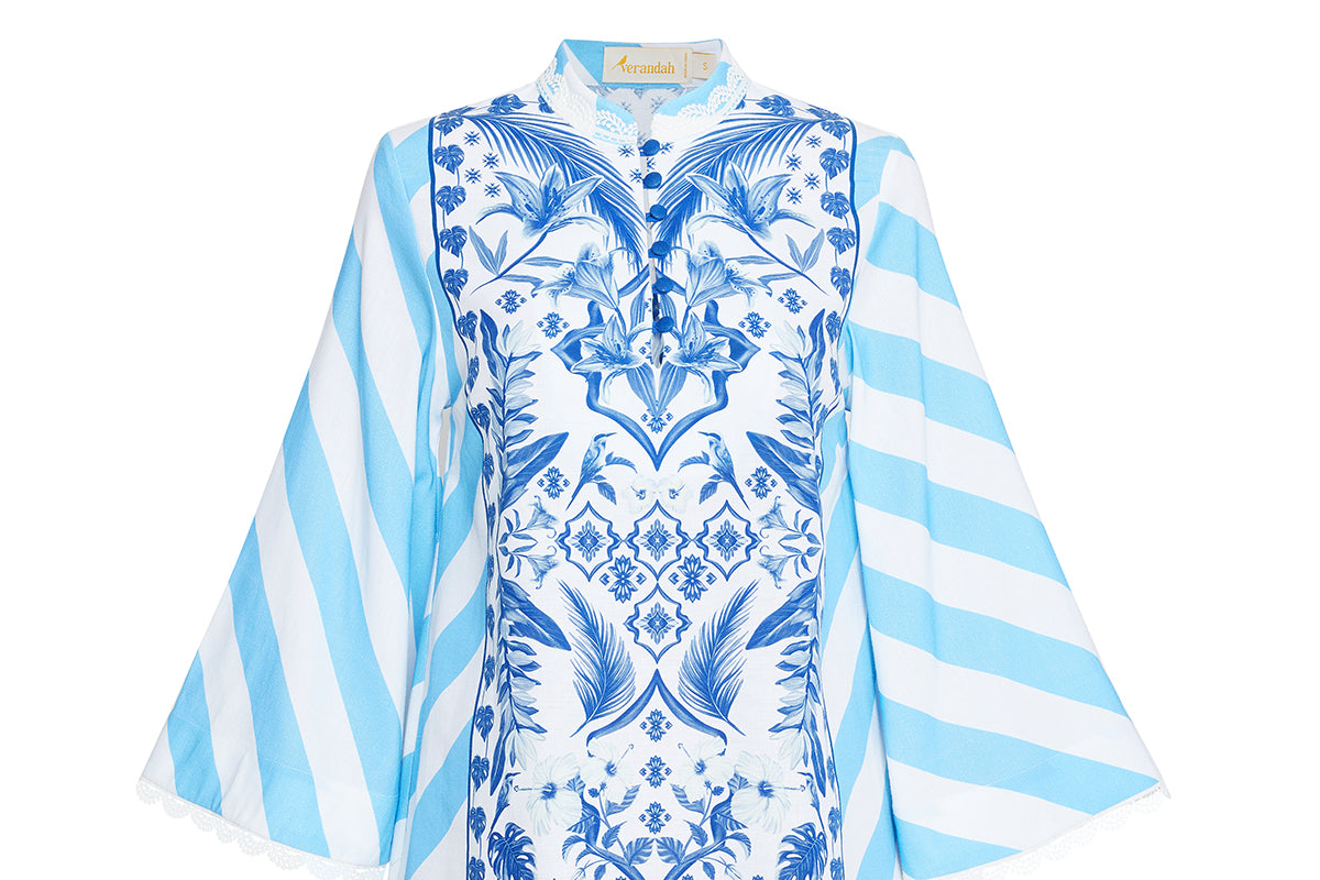 Blue Palm Mini Kaftan