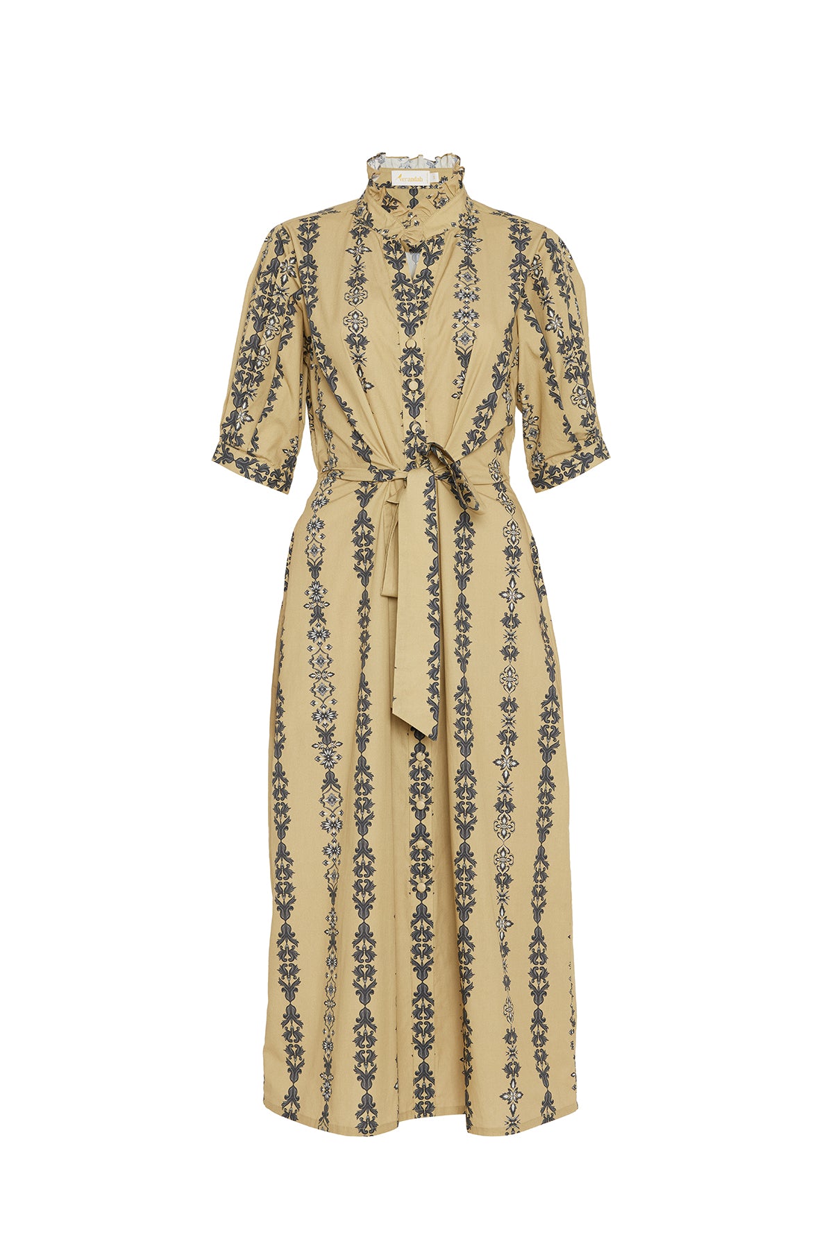 beige and charcoal midi dress