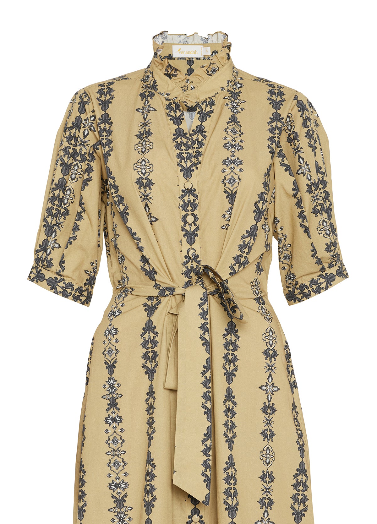 beige and charcoal midi dress