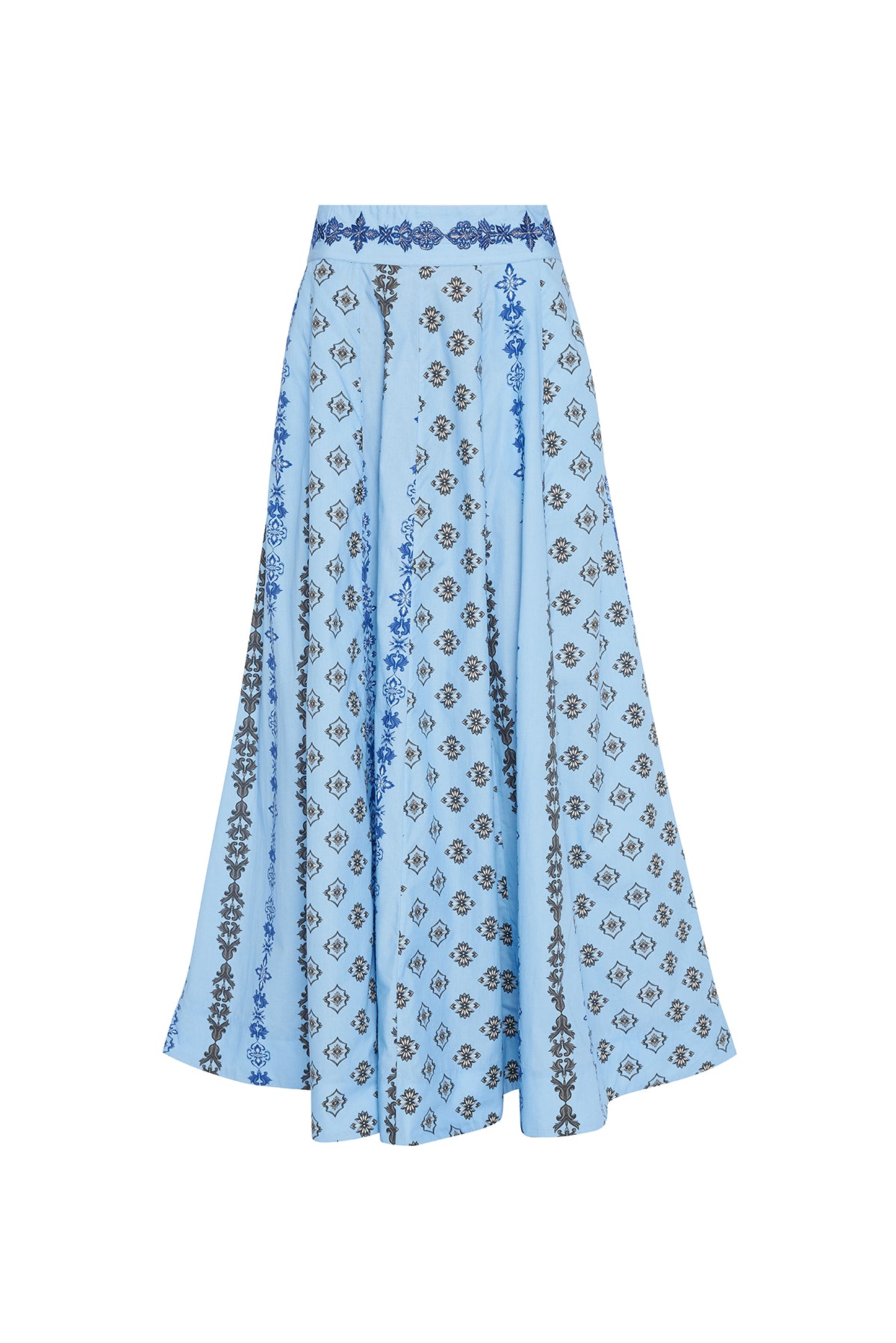 blue ornate skirt and blouse