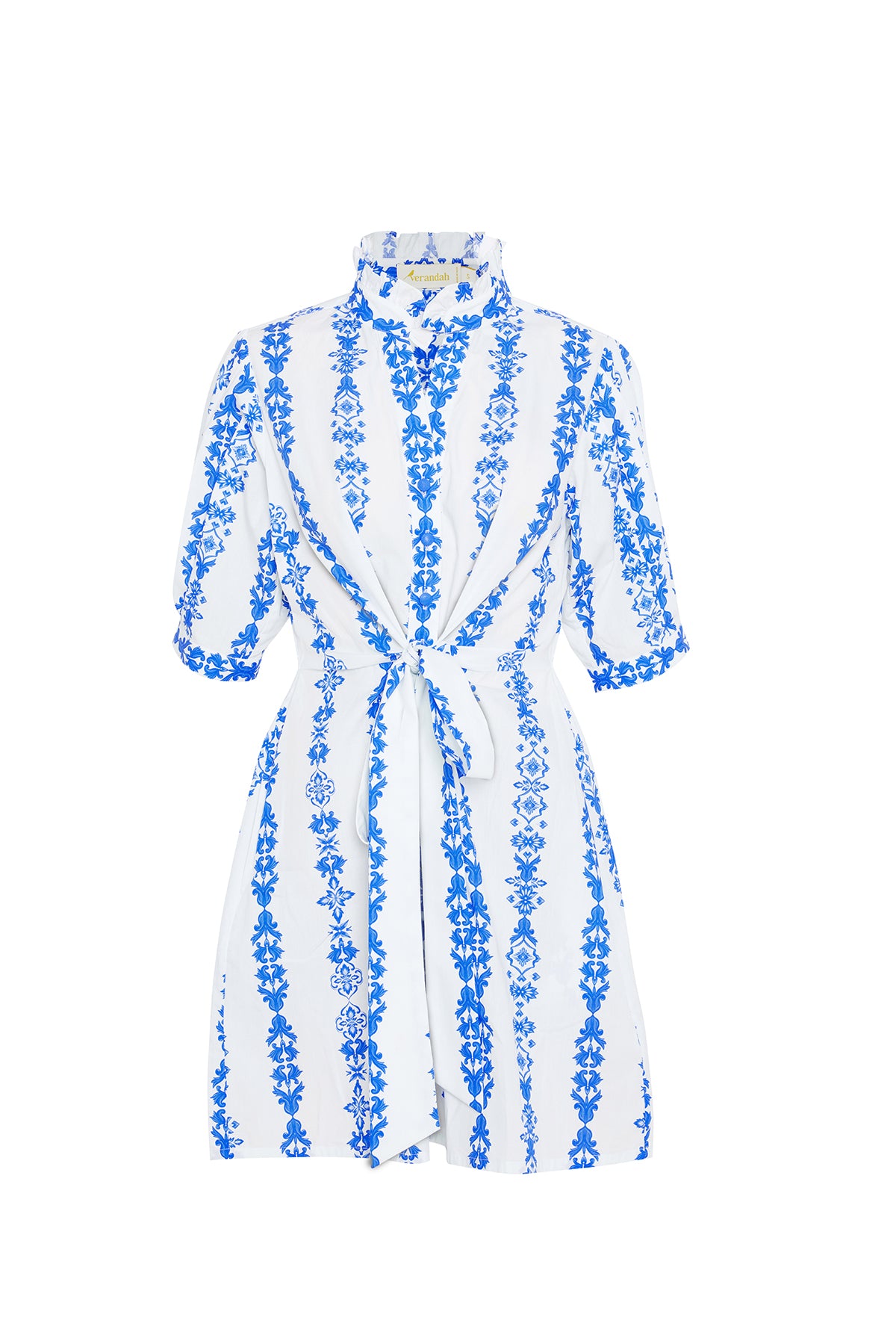 white and blue ornate dress