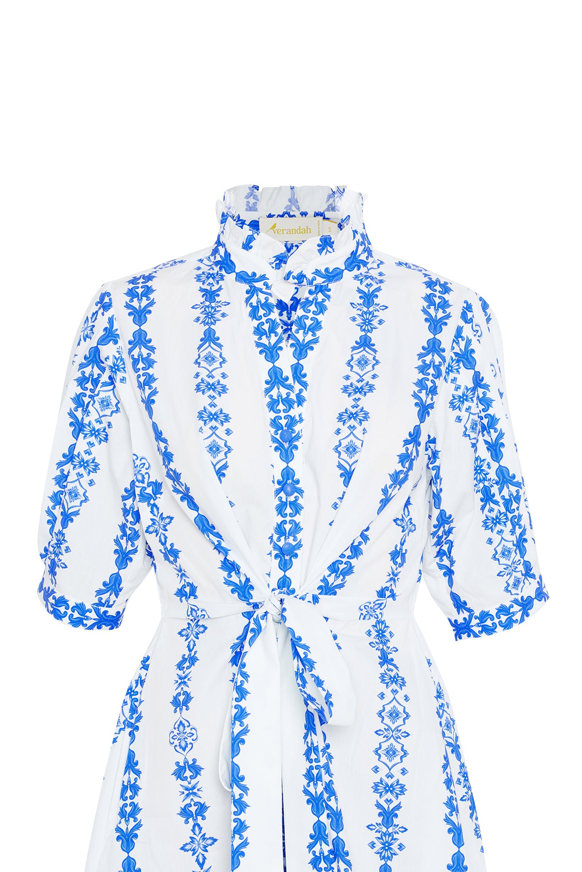 white and blue ornate dress