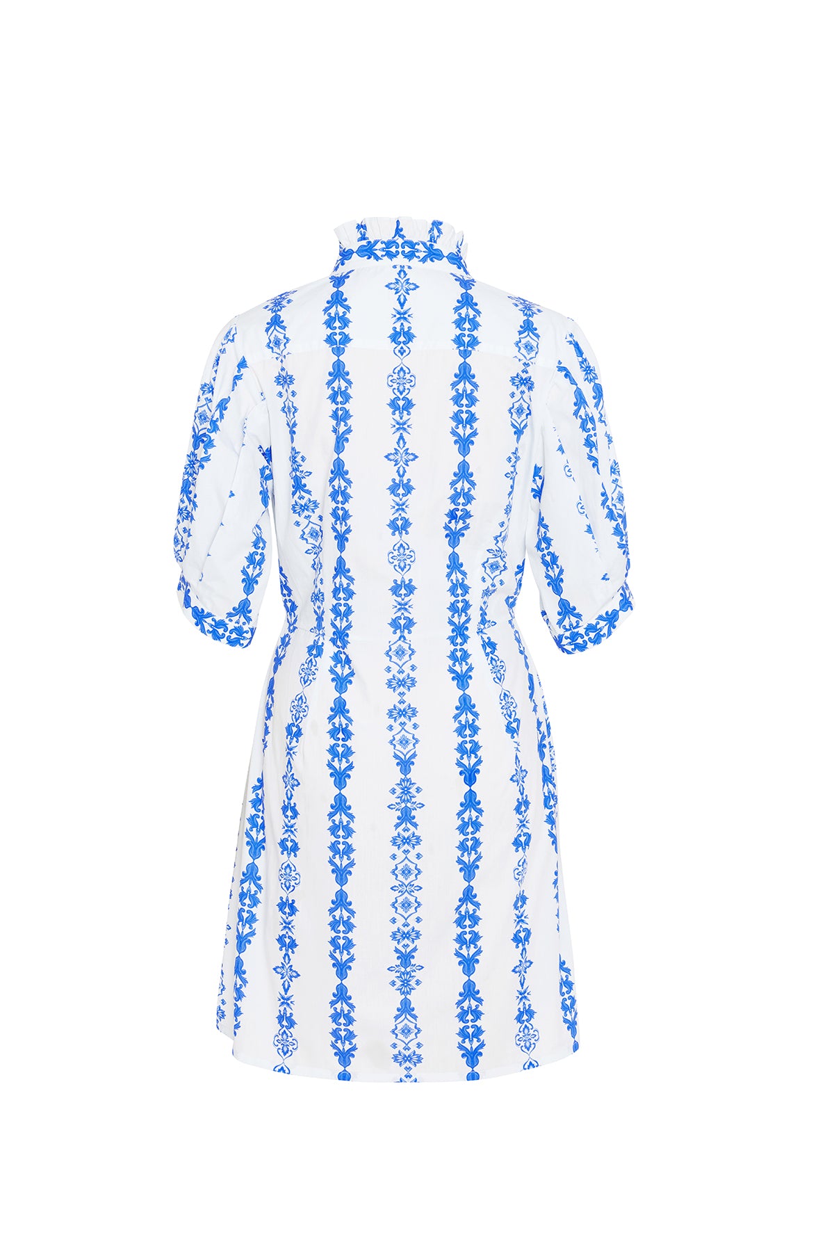 white and blue ornate dress