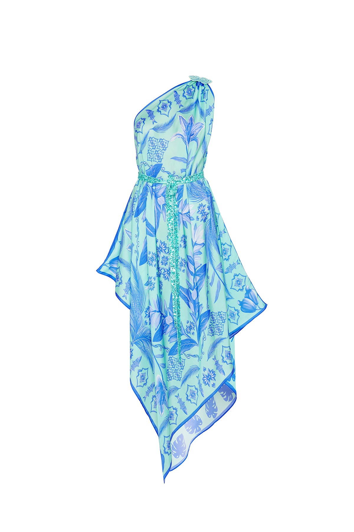 aqua printed scarf dress