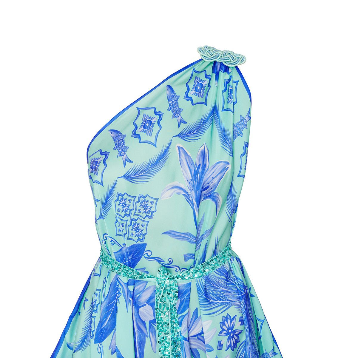 aqua printed scarf dress