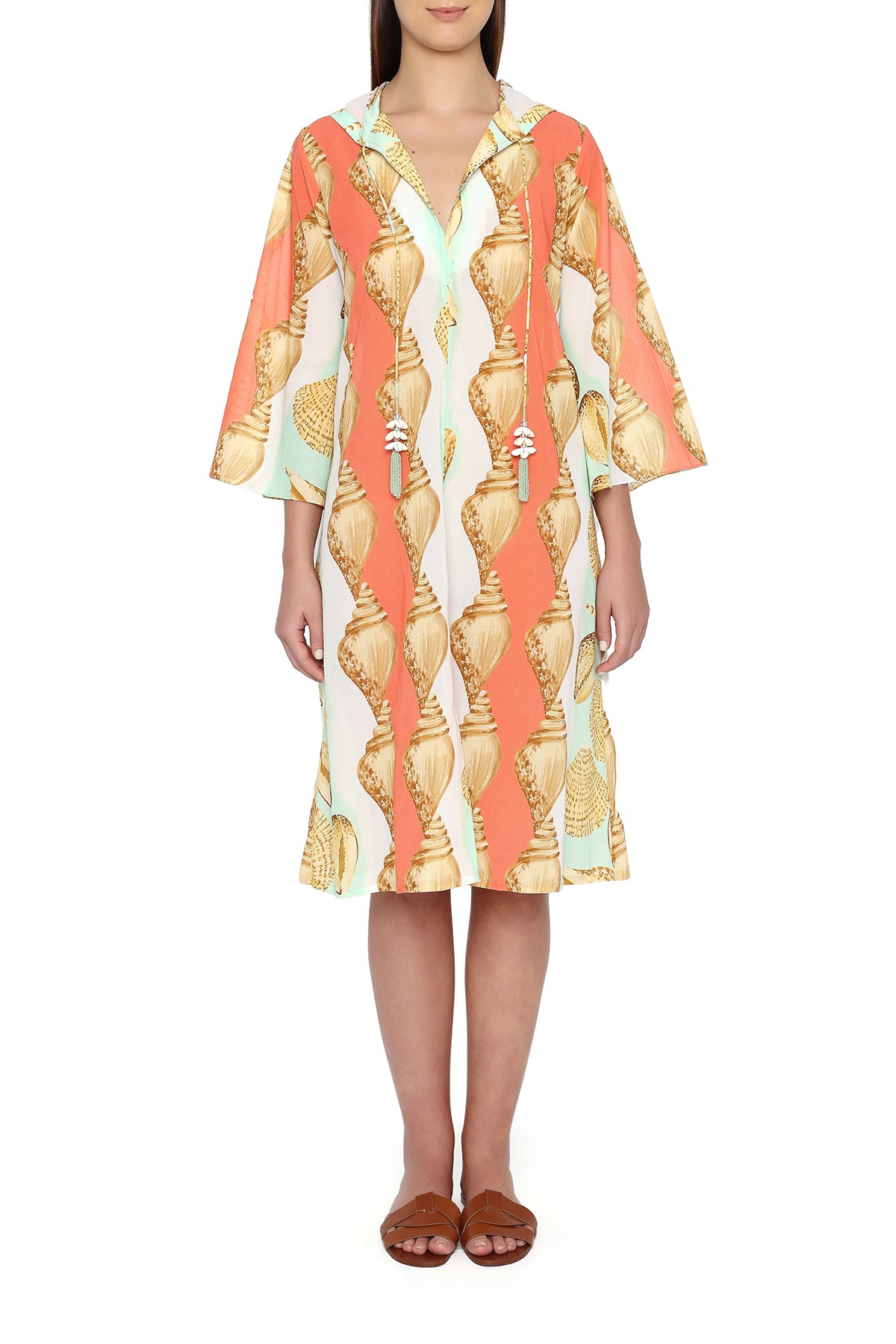 coral and celadon shells hoodie