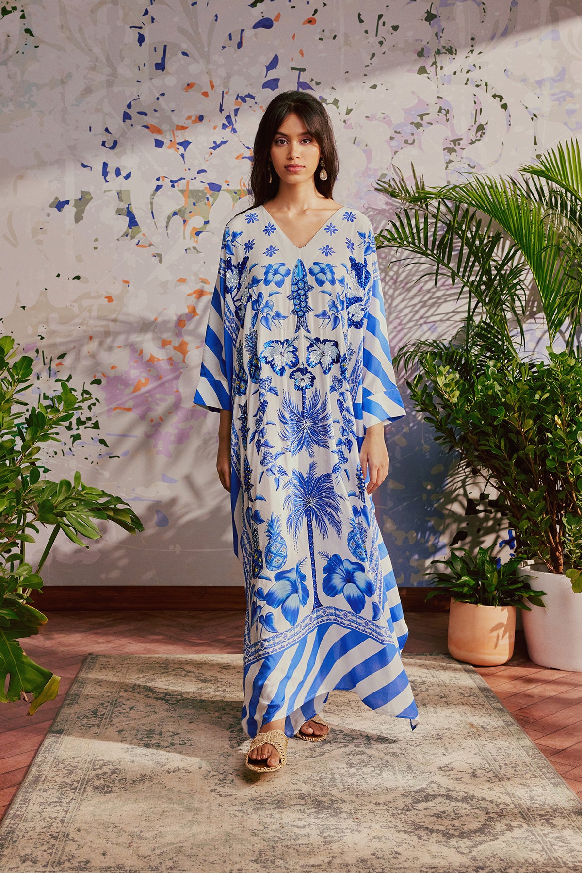 Hand Beaded Azulejos Kaftan