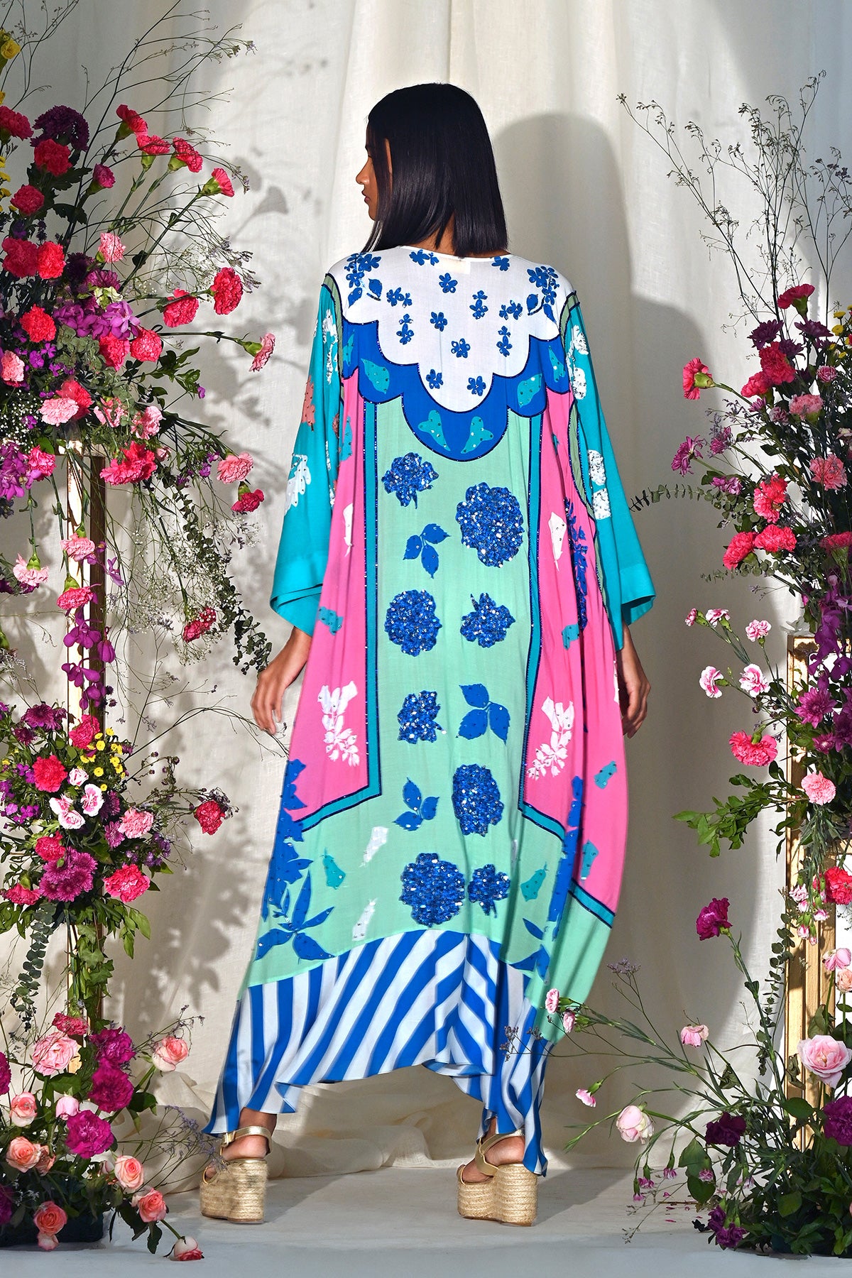 blue aqua and pink kaftan