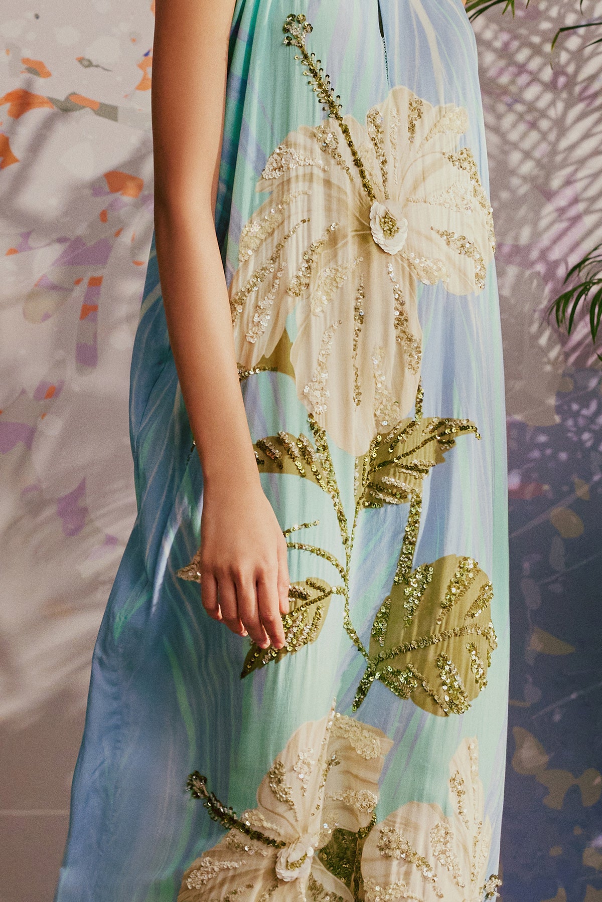 aqua hibiscus gown