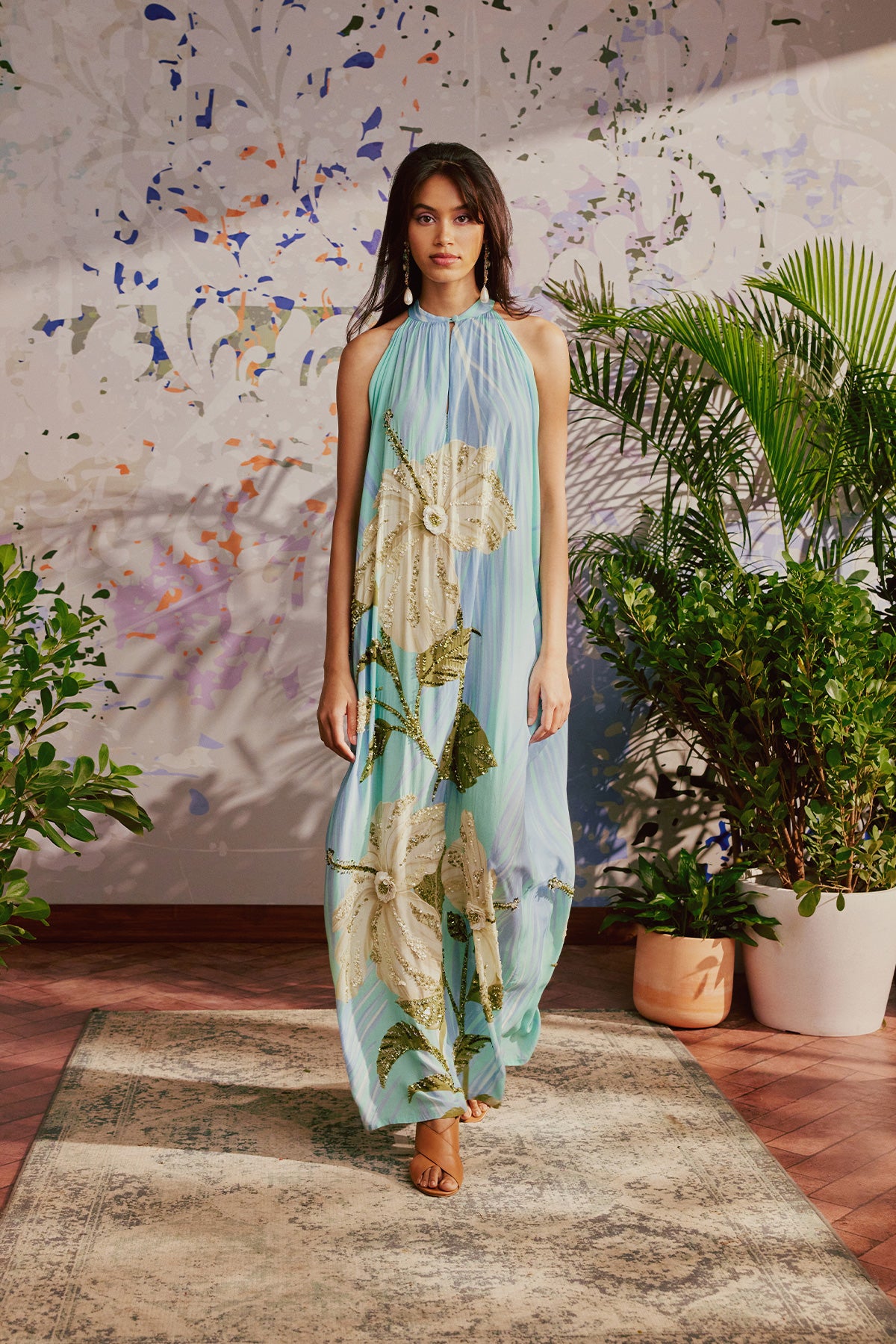 aqua hibiscus gown