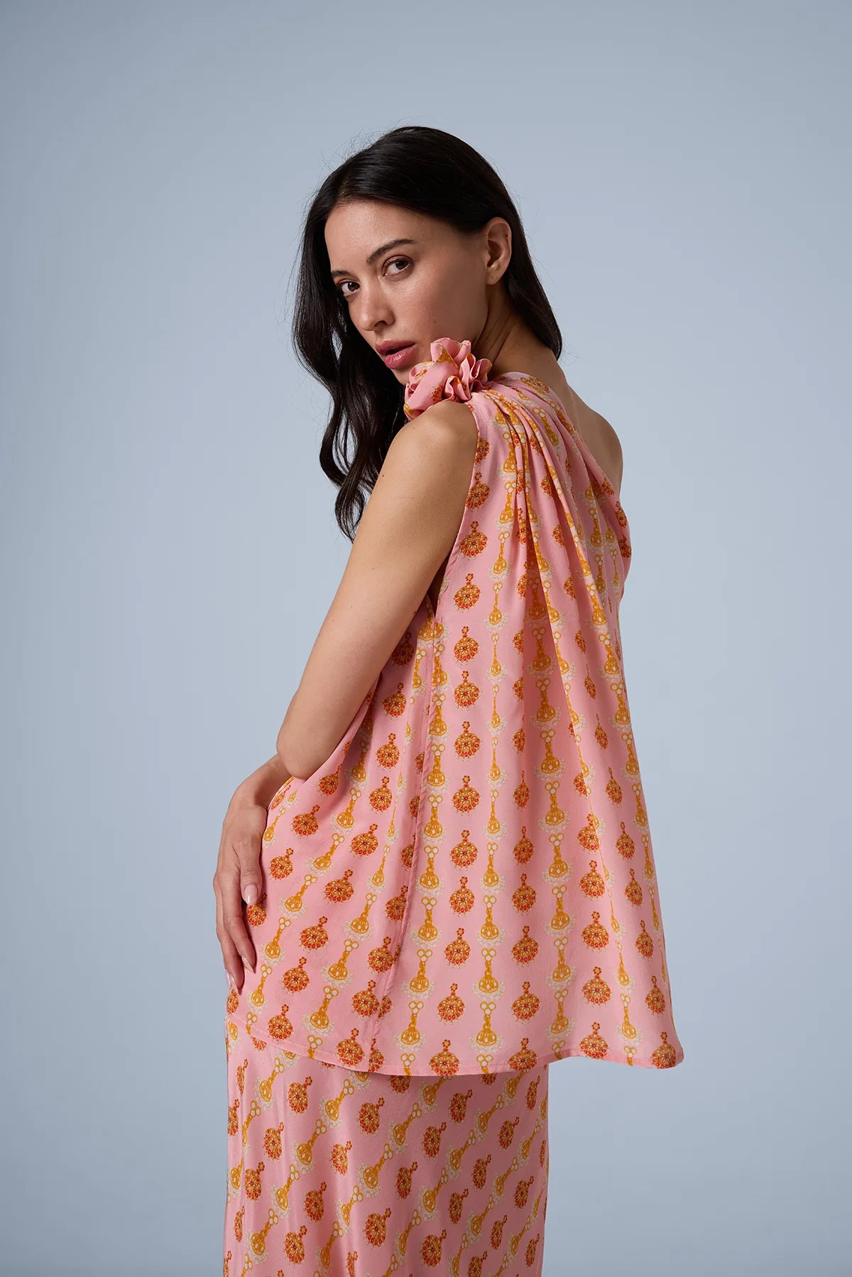 One Shoulder Rosette Blouse