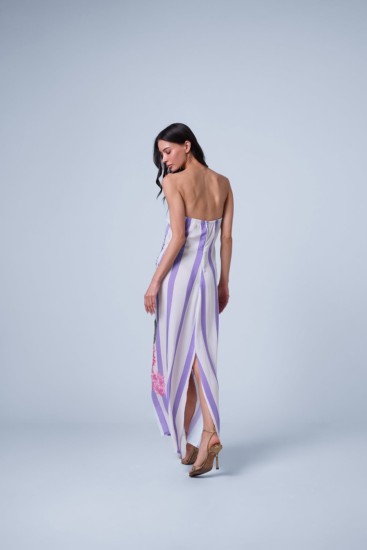 Strapless Embroidered Hydrangea Maxi