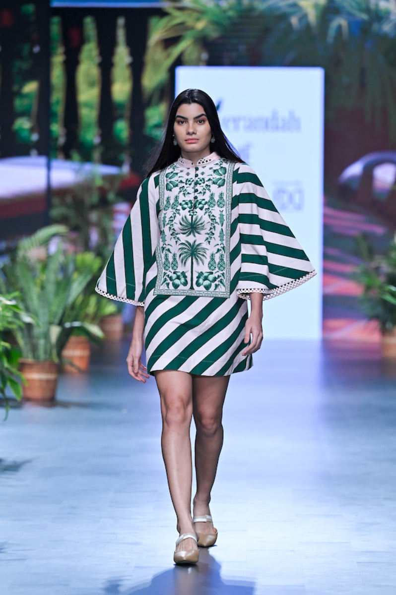 Women's Aqua & Emerald Green Palm Azulejo Mini Kaftan Dress - Verandah UK-16 / XXL