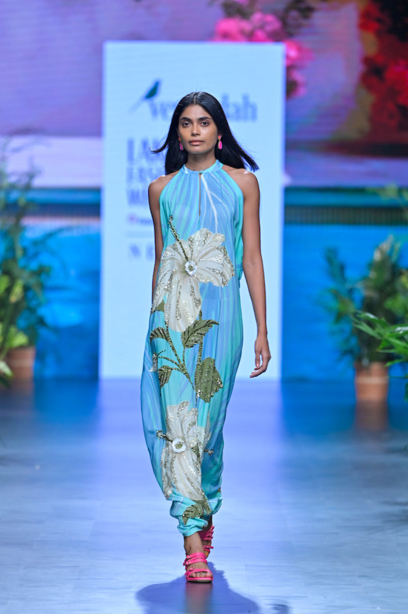 Hand Beaded Hibiscus Sunset Maxi