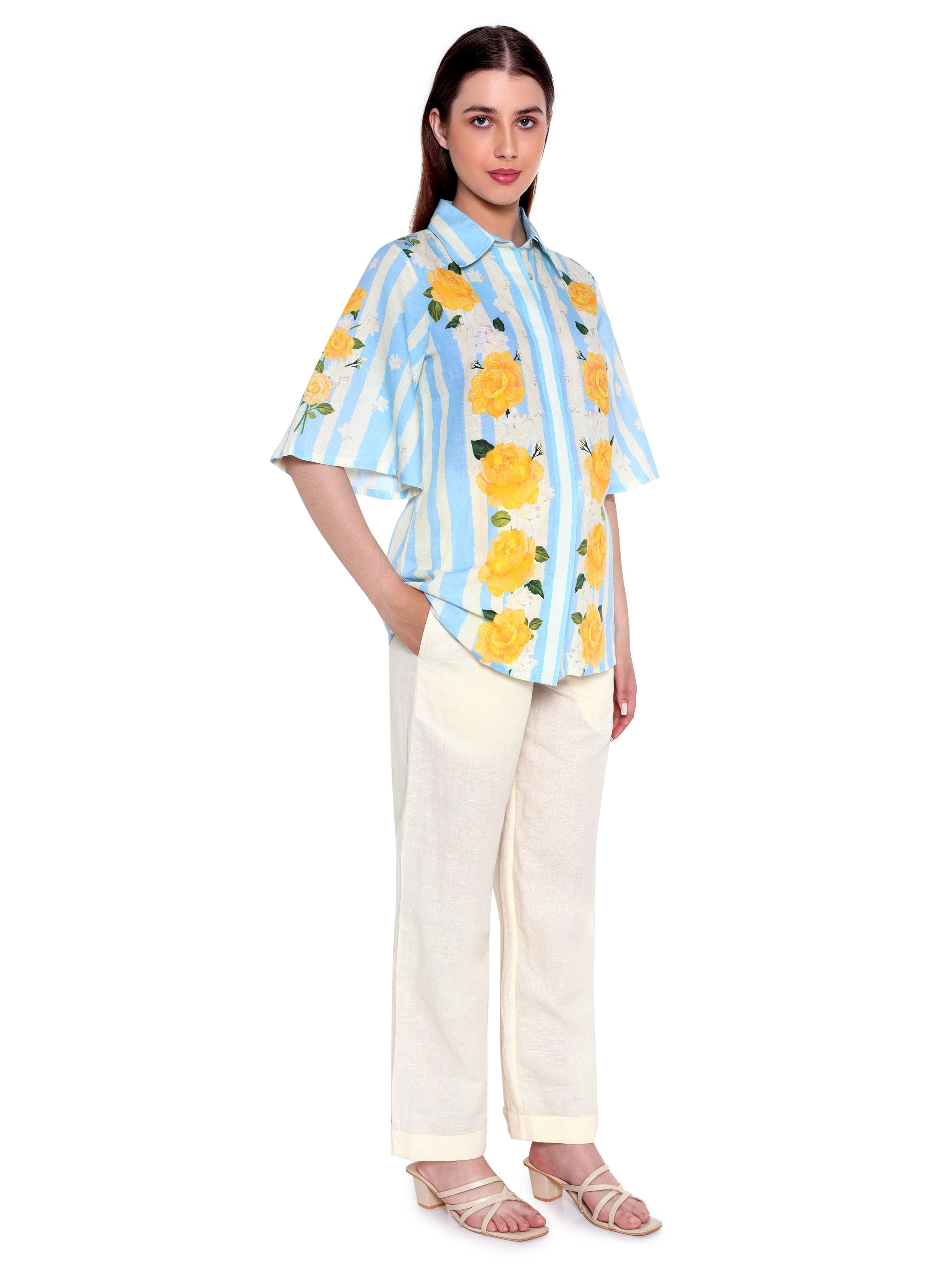 Blooming Roses and Stripes Shirt