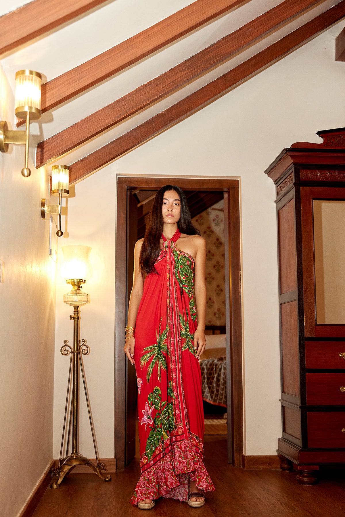 Hand Beaded Verandah Halter Maxi