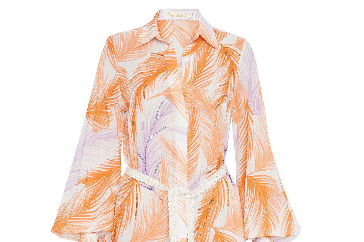lilac and rust palm dress