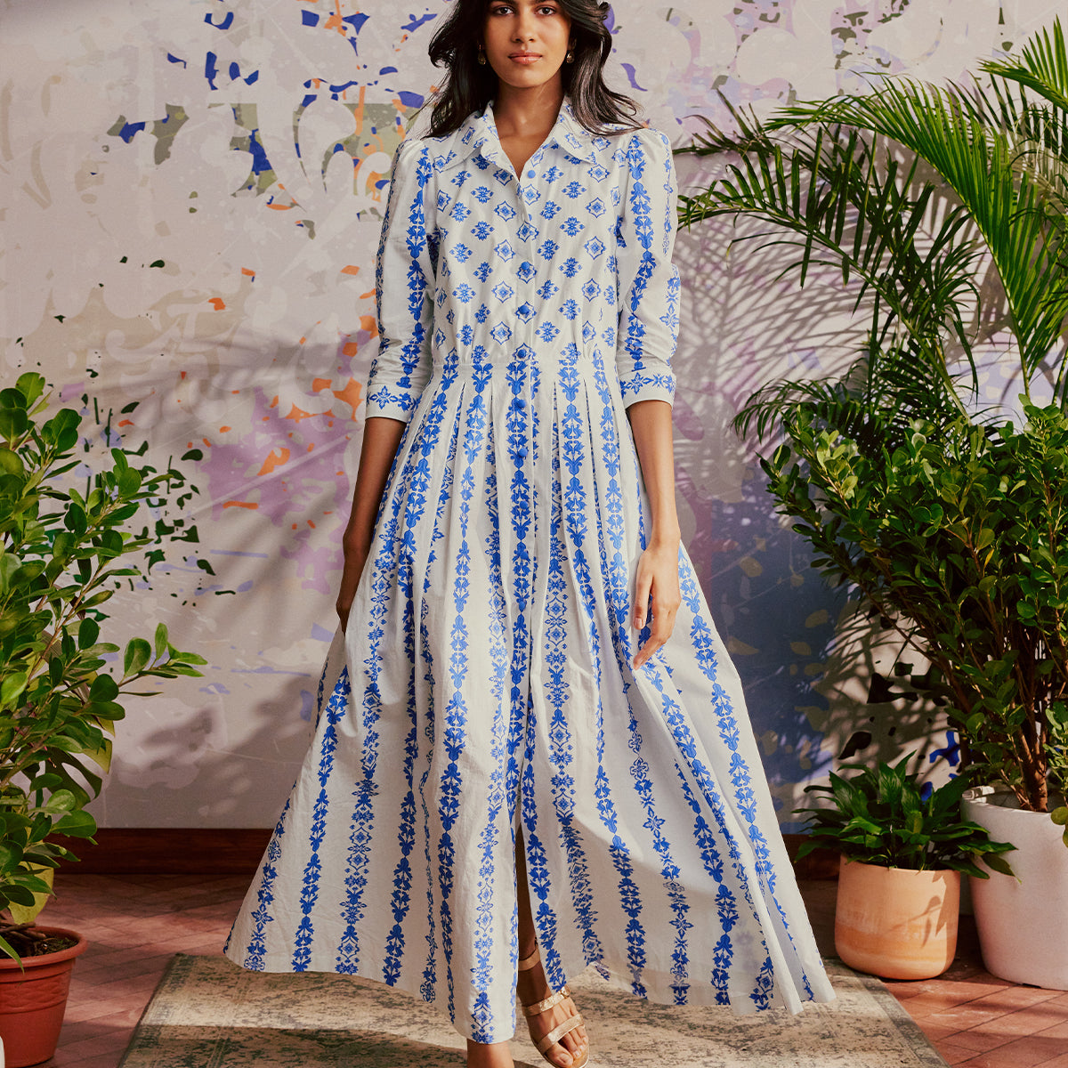 blue and white maxi shirt dress Maxi Shirt Dress
