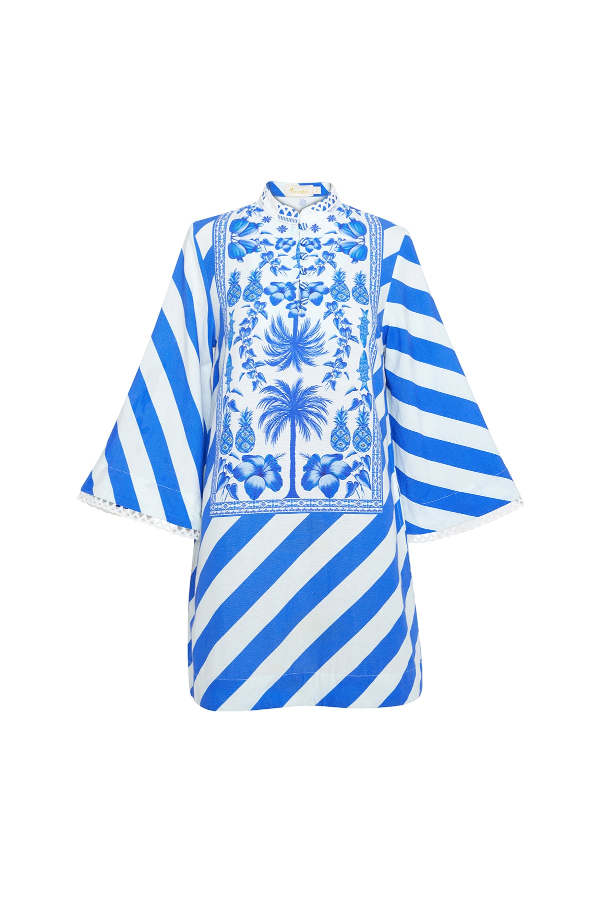 Blue Azulejos Mini Kaftan Dress