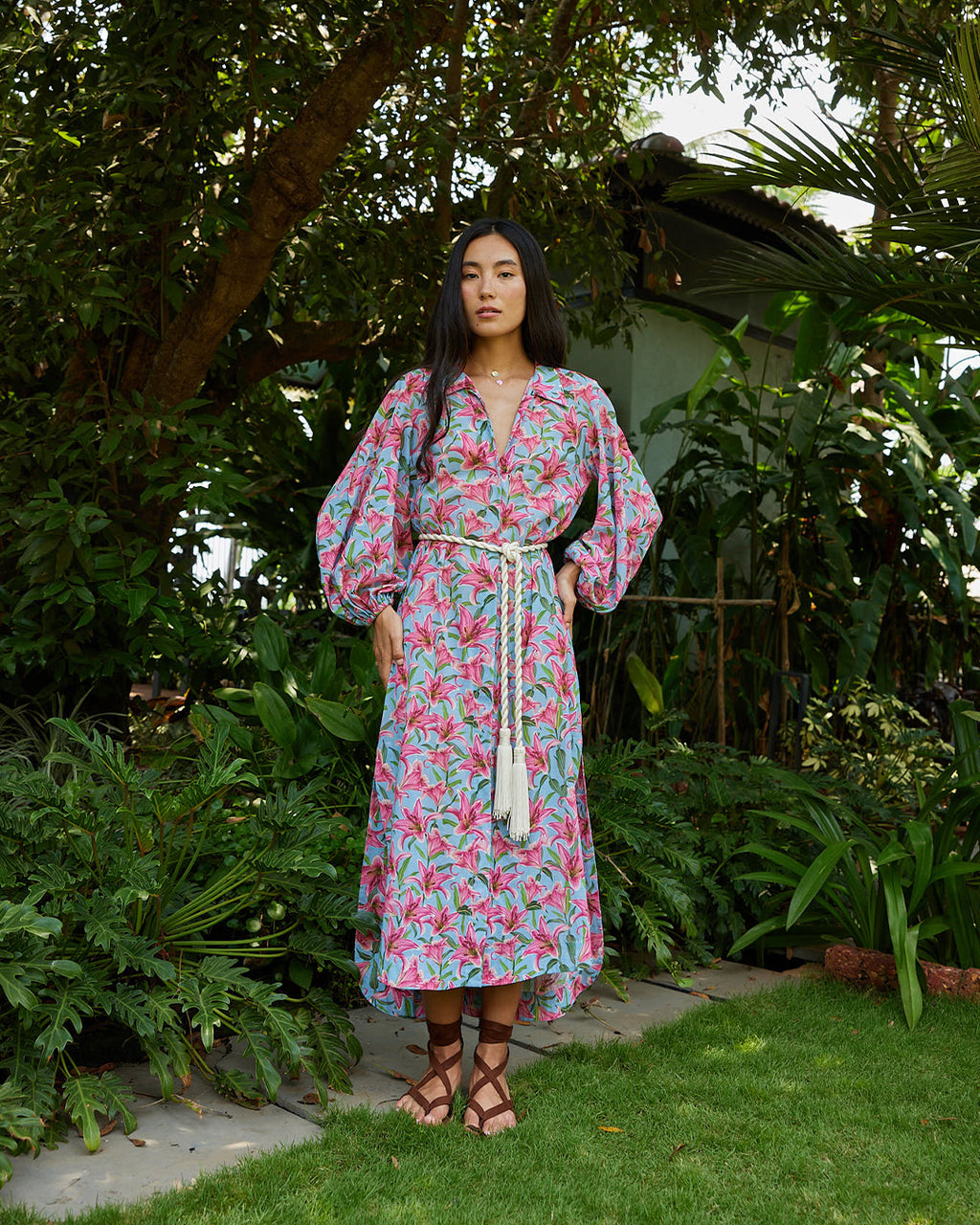Women's Sustainable Cornflower Blue Lily Summer Shirt Dress