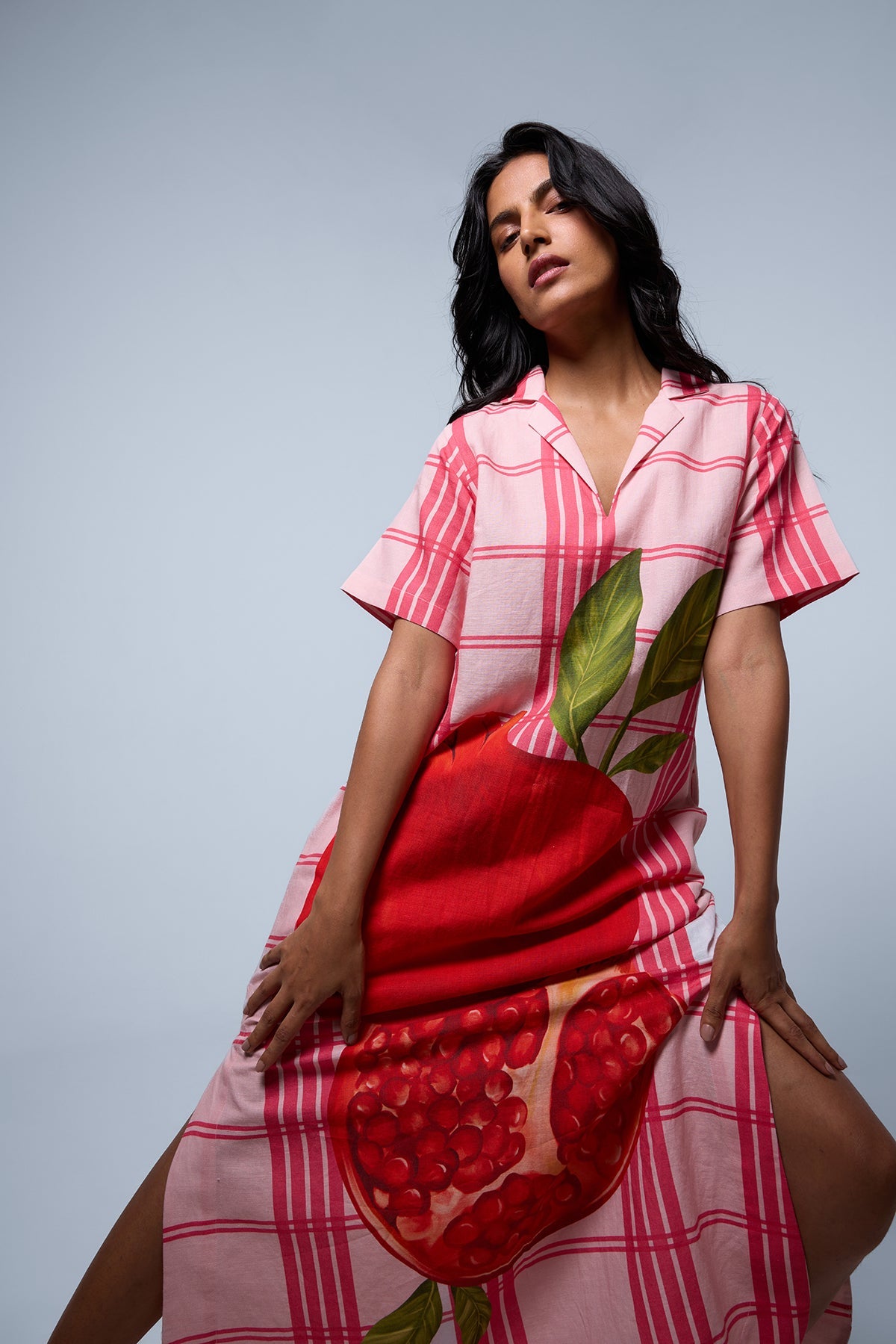 Pomegranate and checks Shirt dress