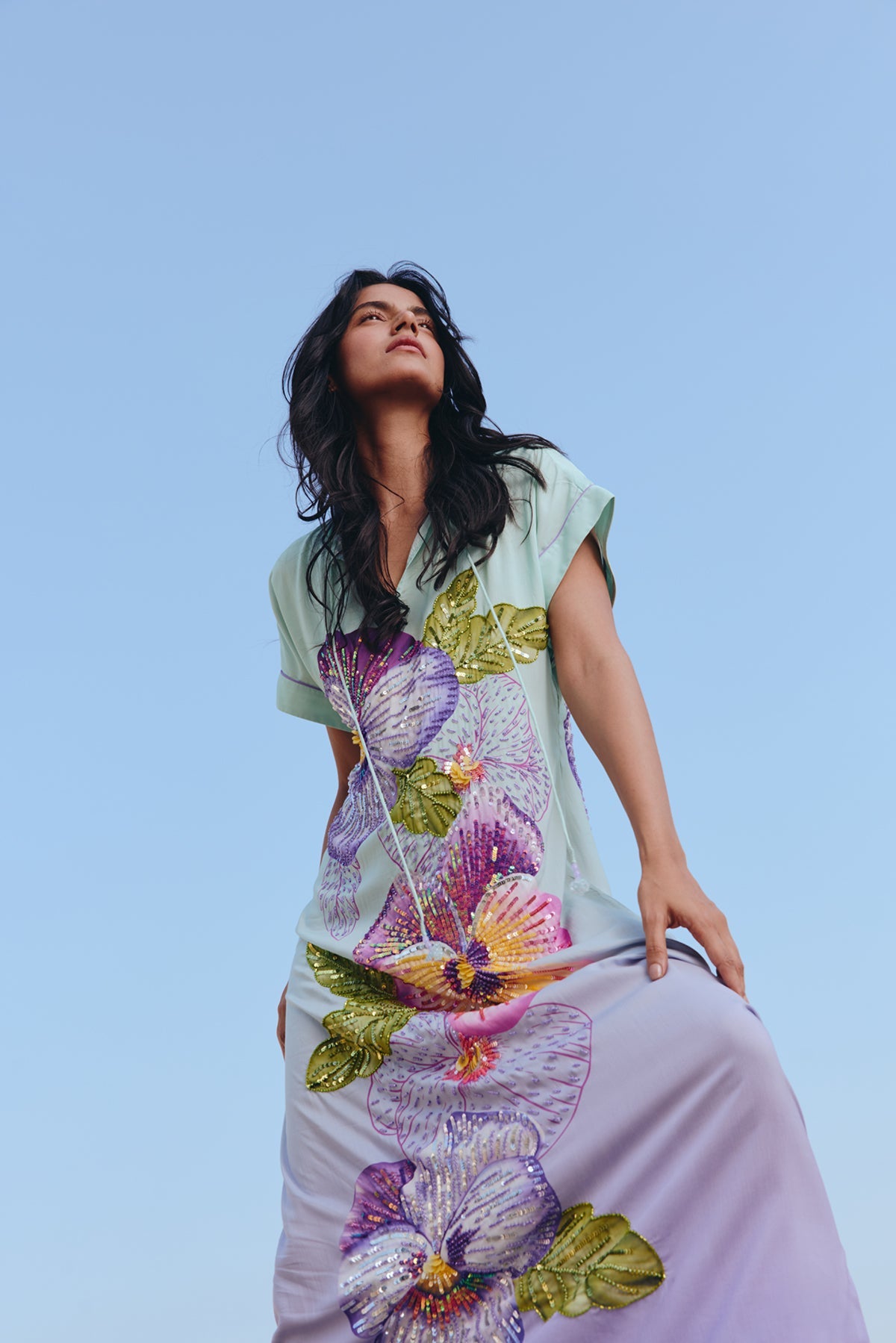 Hand beaded Pansy Maxi