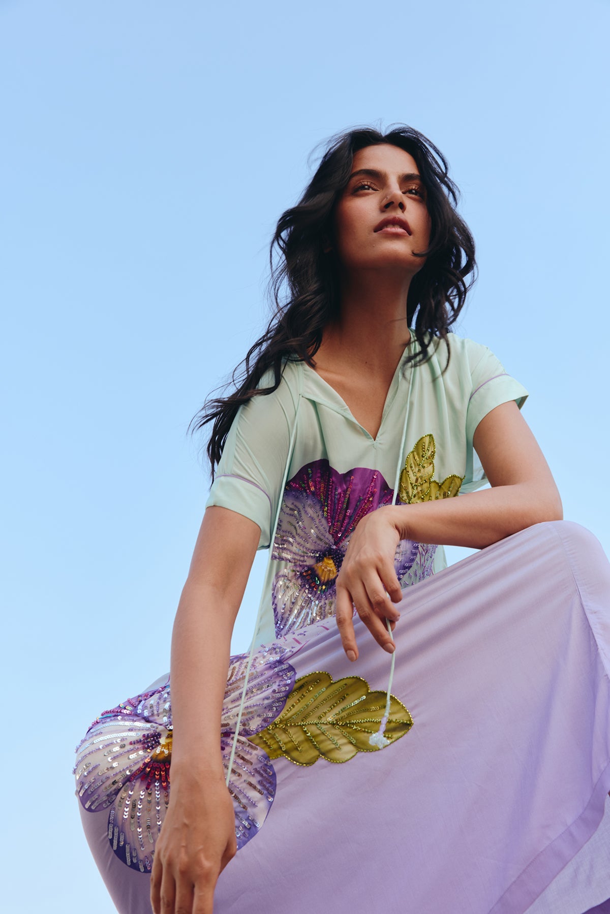Hand beaded Pansy Maxi