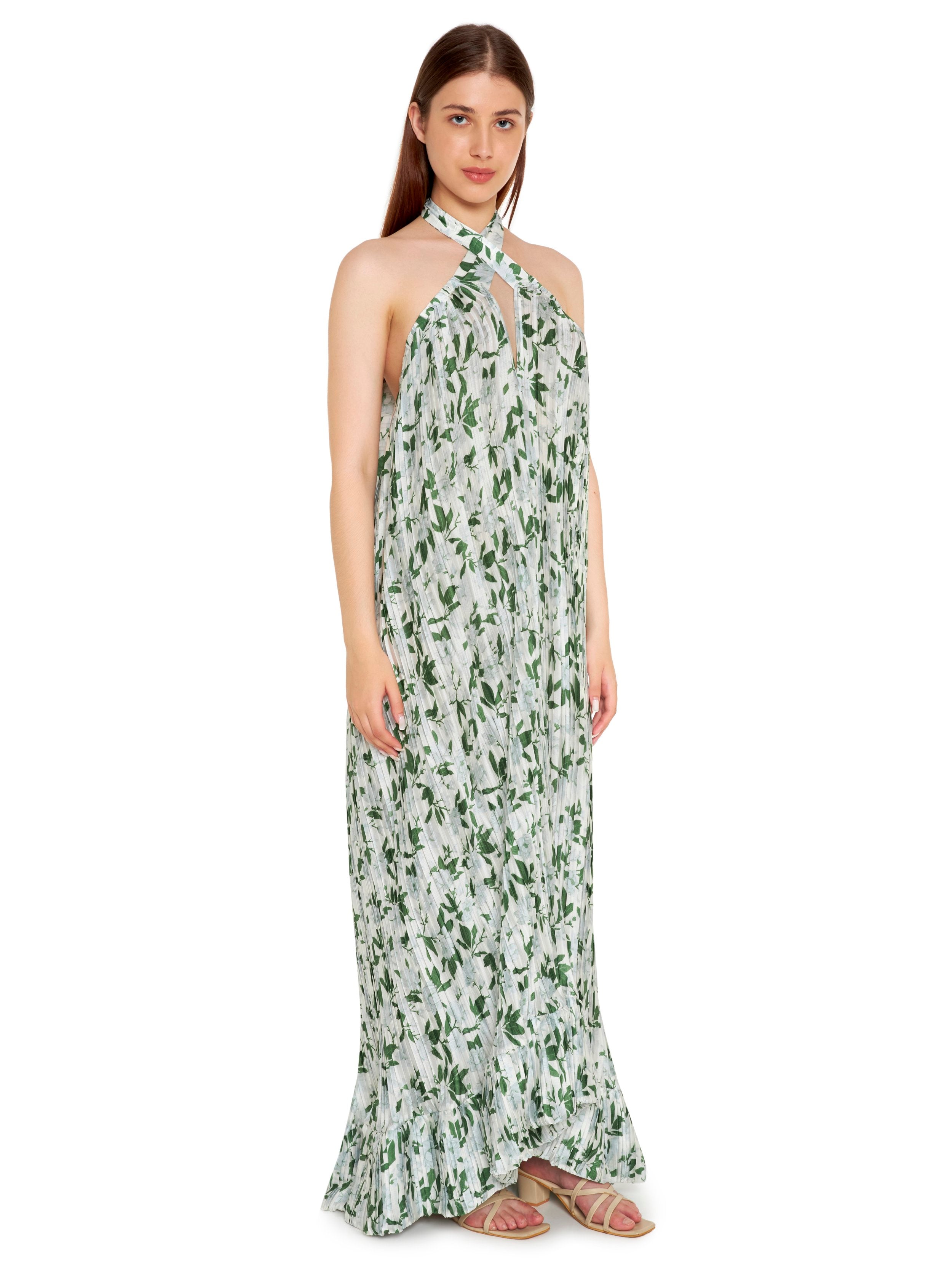 Cross Front Plisse Gown