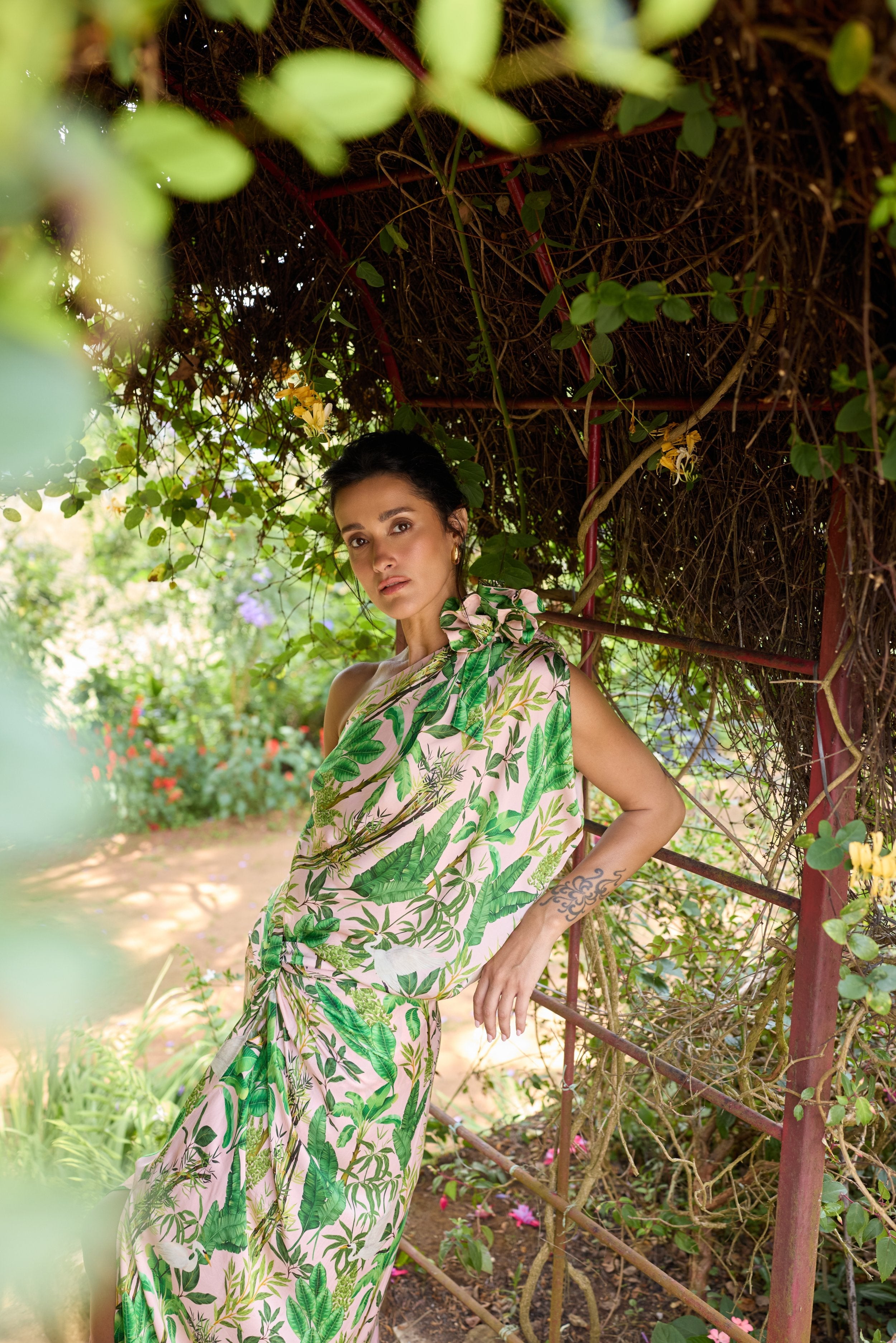 Hand Draped Tropical Maxi Skirt