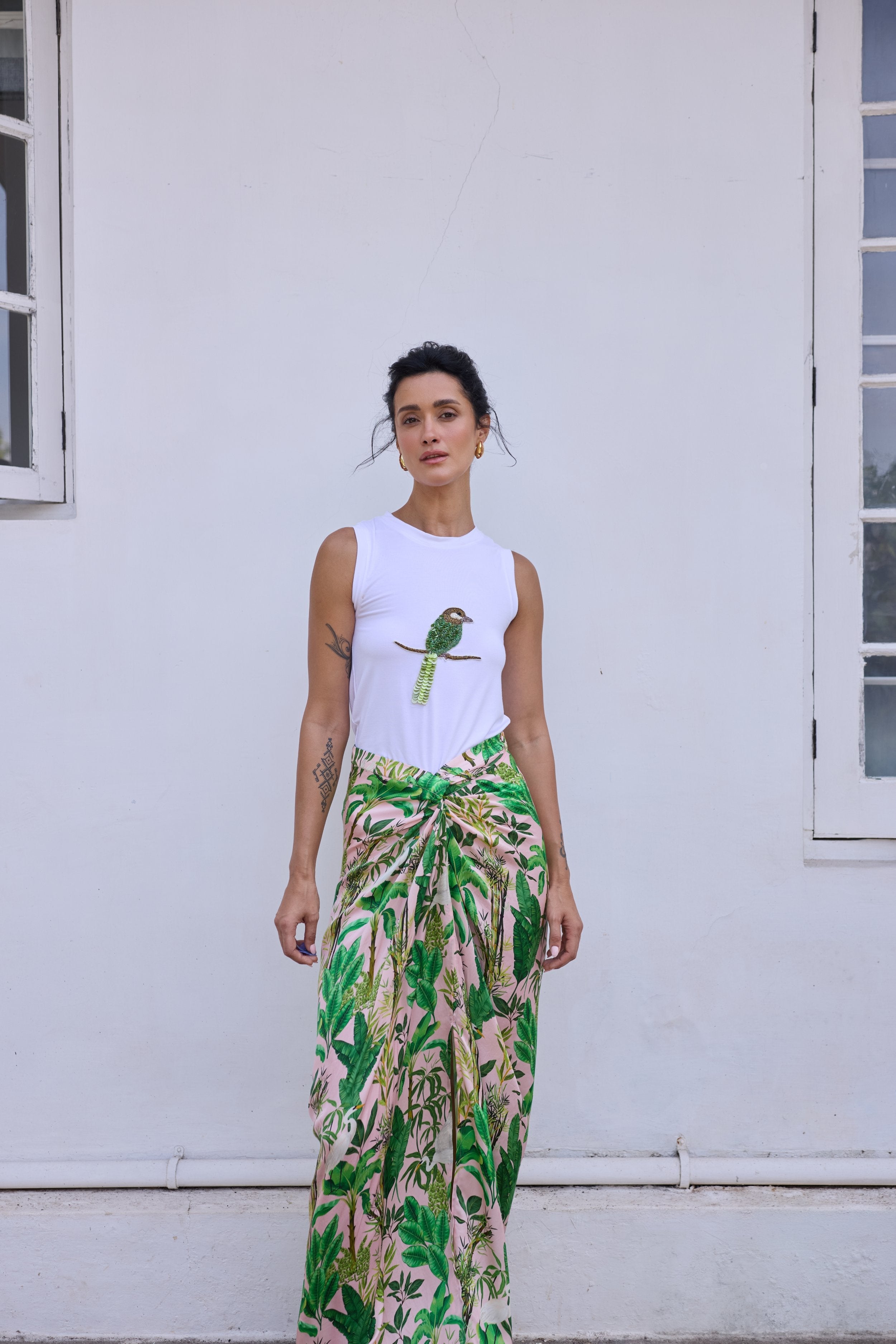Hand Draped Tropical Maxi Skirt