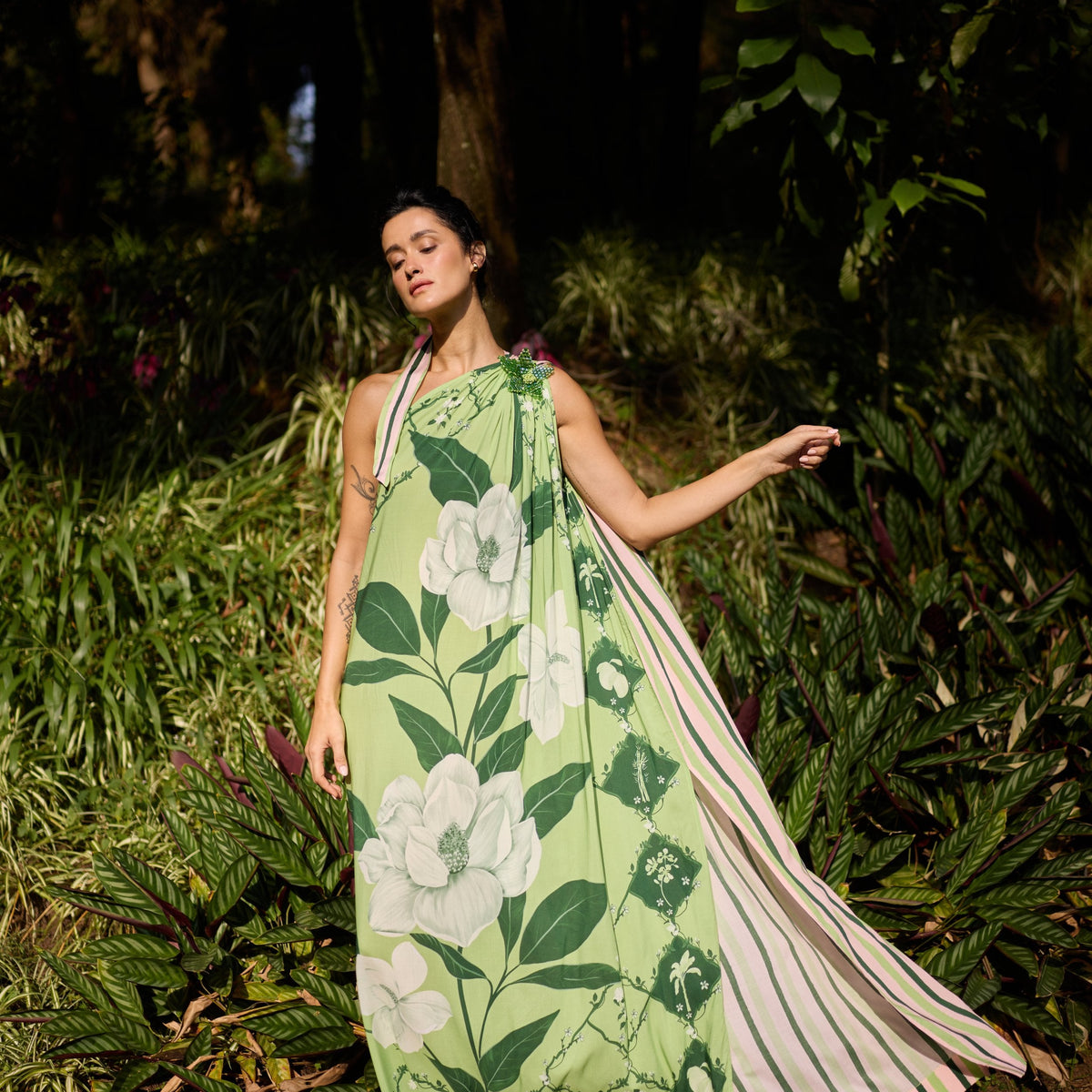 green toga dress Verandah Crystal Toga Maxi