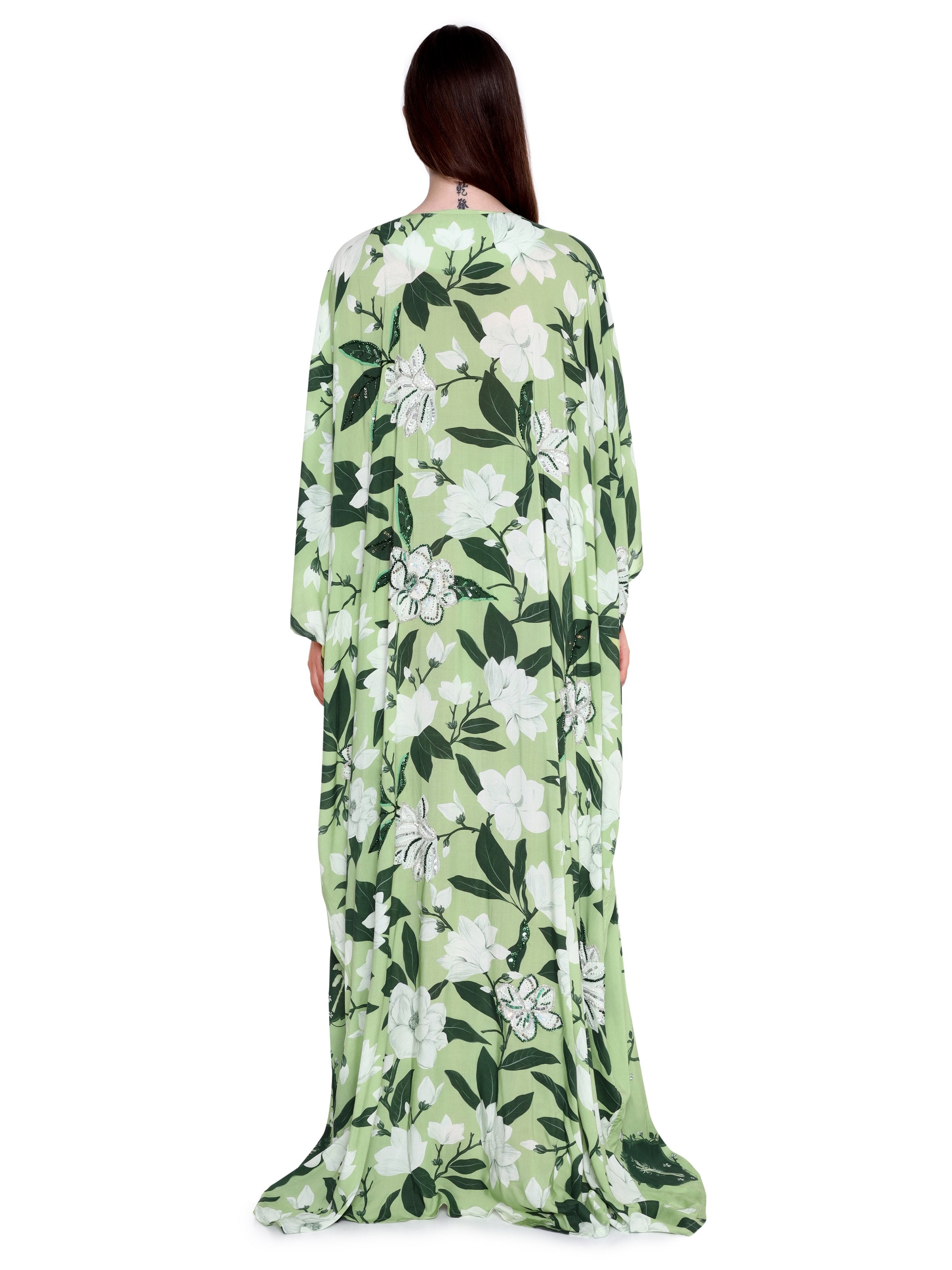 Hand Beaded Magnolia Tie-up Kaftan Dress