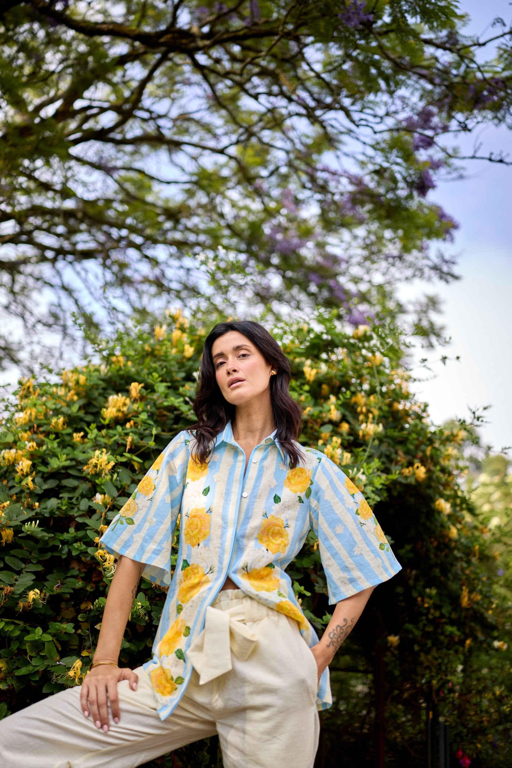Blooming Roses and Stripes Shirt