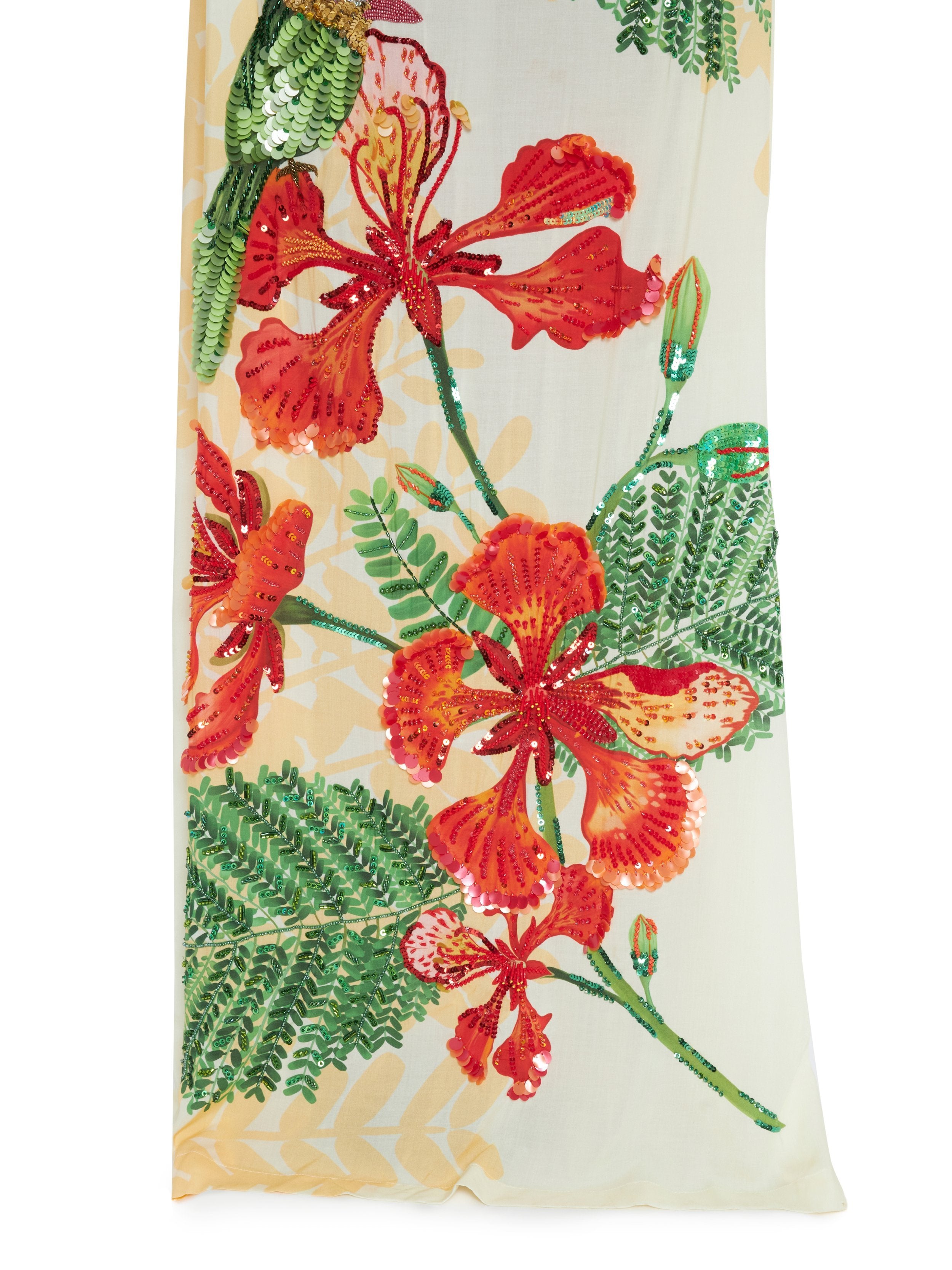 Hand Beaded Gulmohar and Parrot Dress