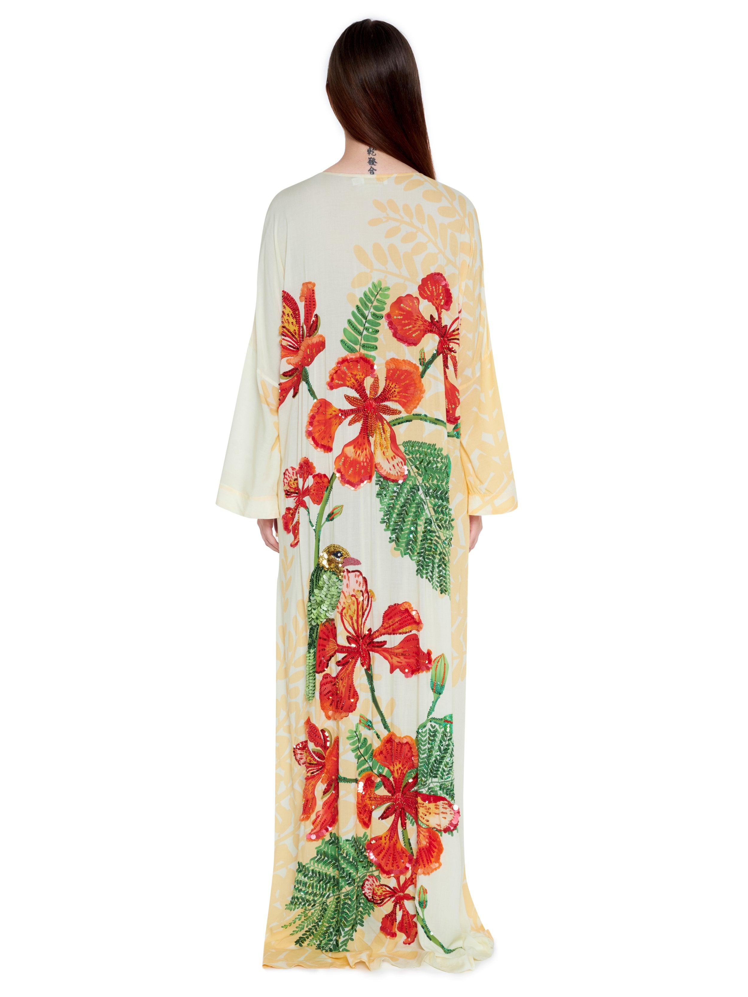 Hand Beaded Gulmohar and Parrot Dress