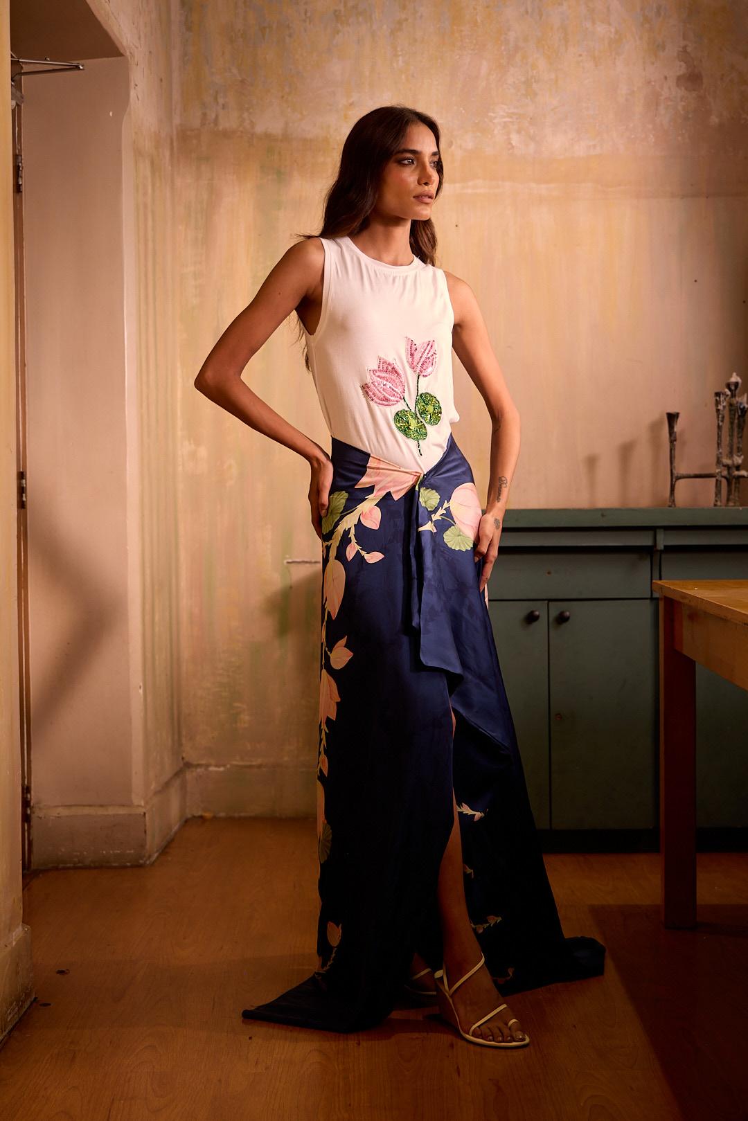 Hand Draped Lotus Skirt