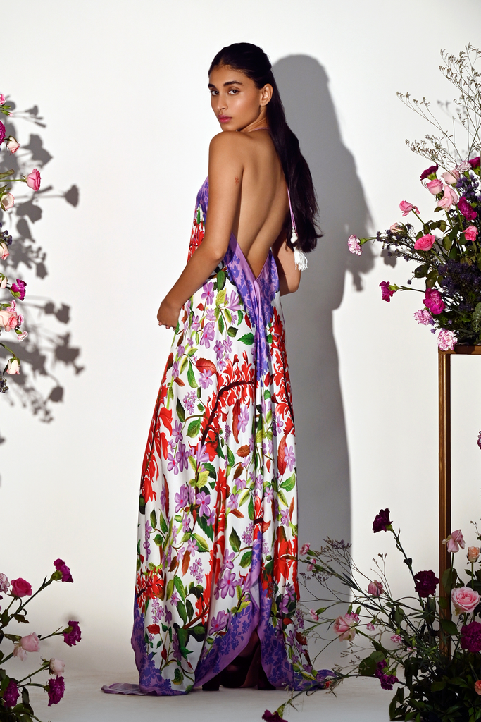 halter lilac floral dress