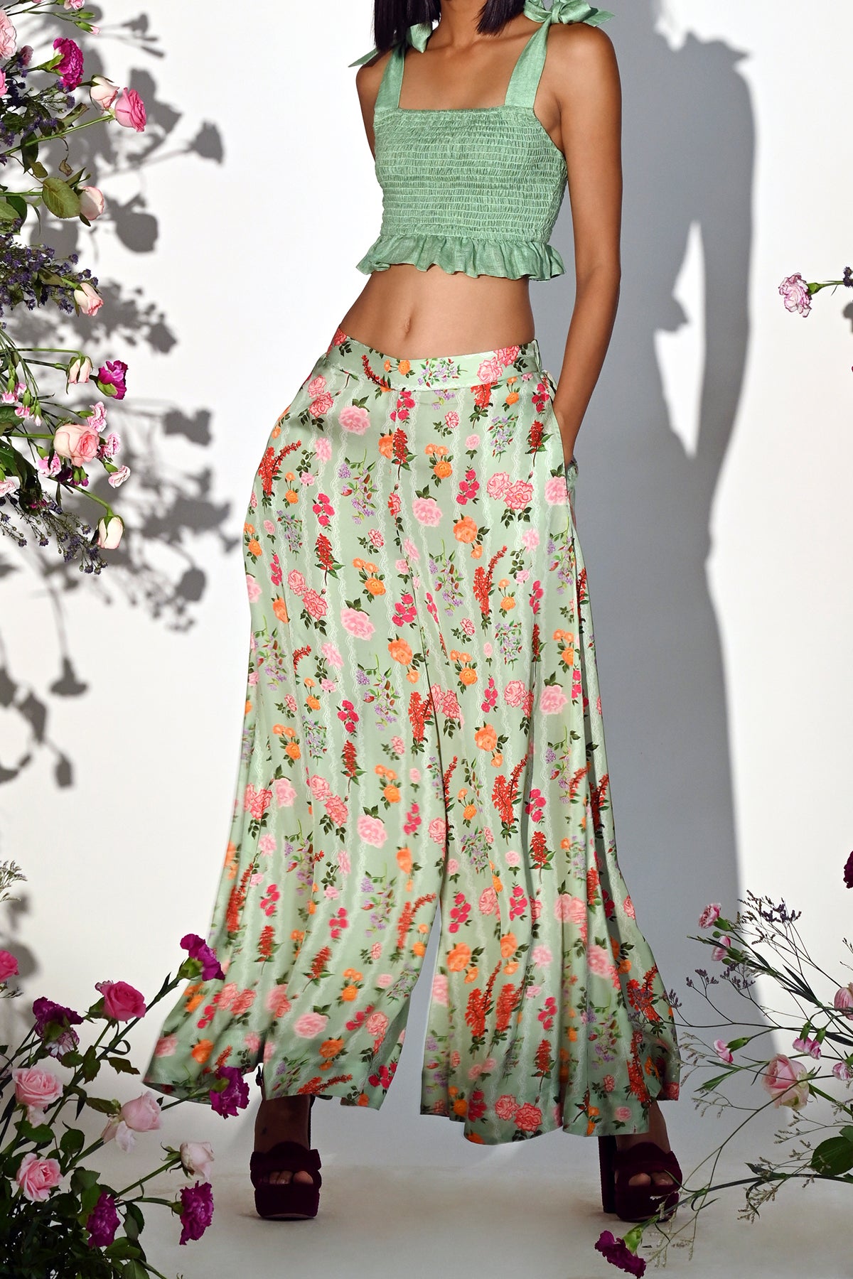 GREEN & PINK FLORAL PANTS main image 0