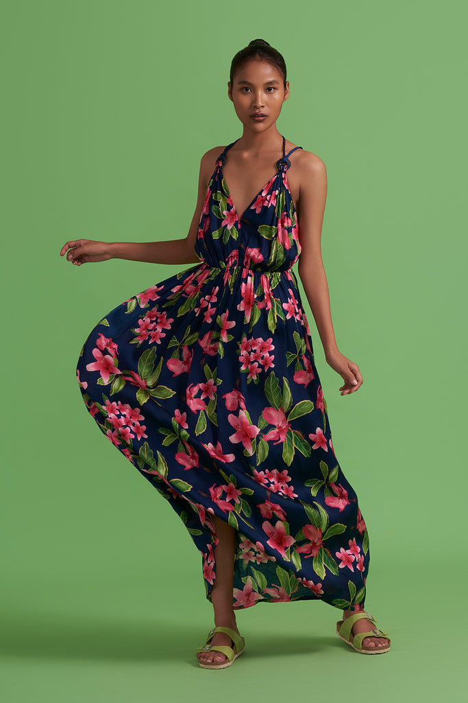 Navy Hibiscus Maxi Dress