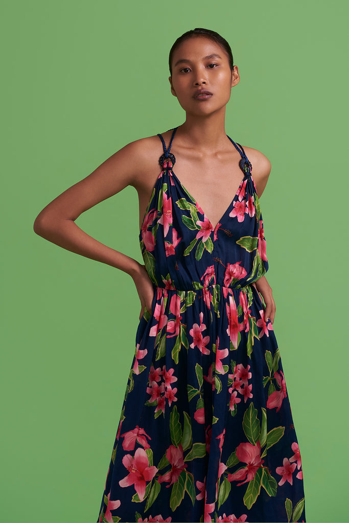 Navy Hibiscus Maxi Dress
