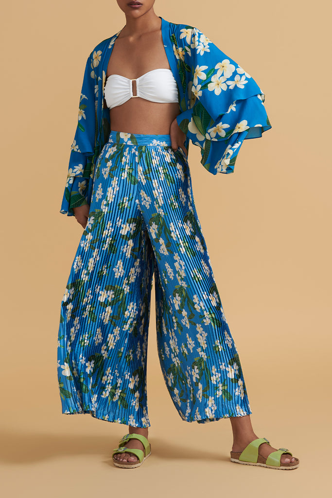 Peacock Frangipani Flared Pants