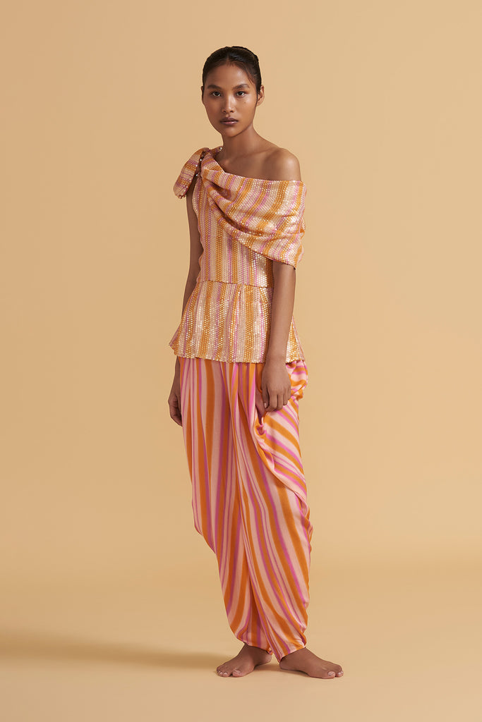 Lilac and Sunset Painterly Stripes Dhopi Pants